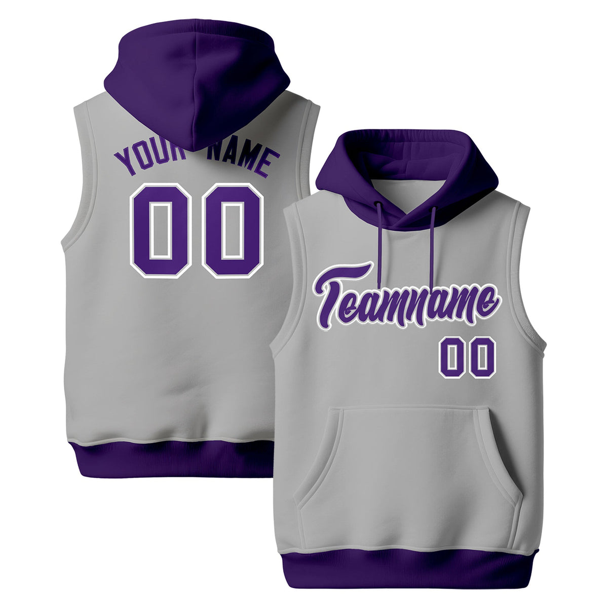 Custom Gray Purple White sleeveless Classic style Hoodie| KXKSHOP