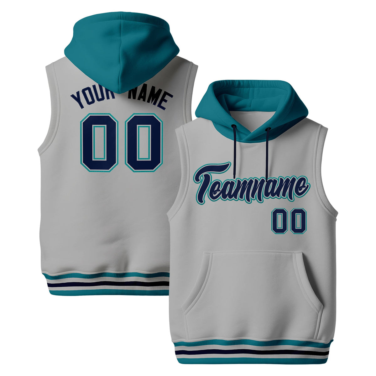 Custom Gray Teal Navy sleeveless Classic style Hoodie| KXKSHOP