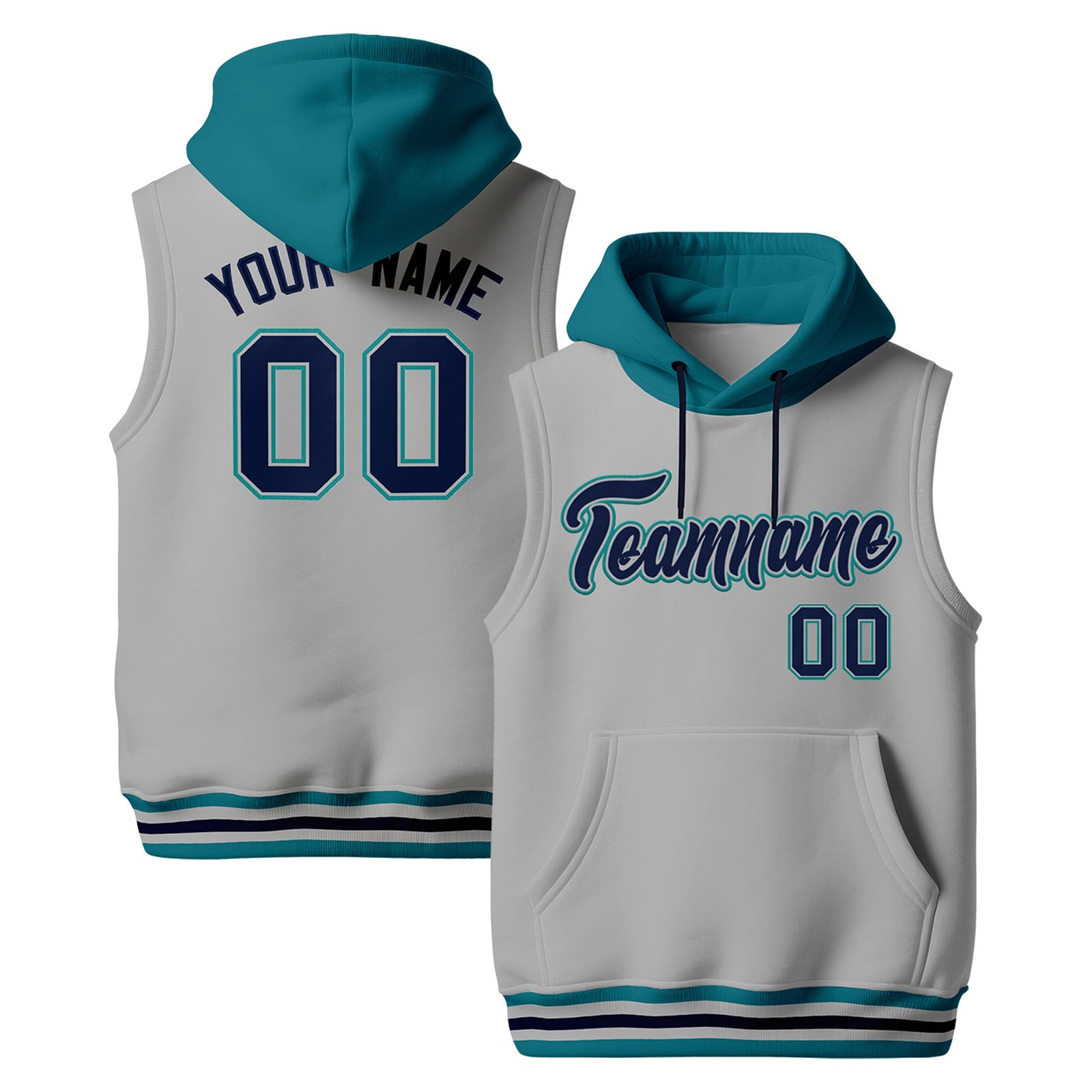 Custom Gray Teal Navy sleeveless Classic style Hoodie| KXKSHOP