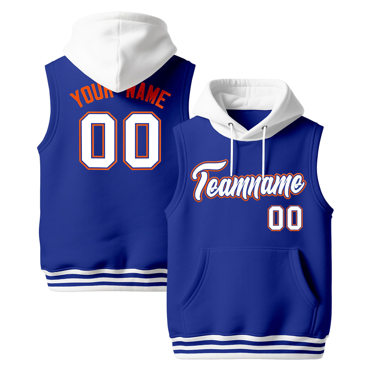 Custom Royal Blue White Orange sleeveless Classic style Hoodie| KXKSHOP