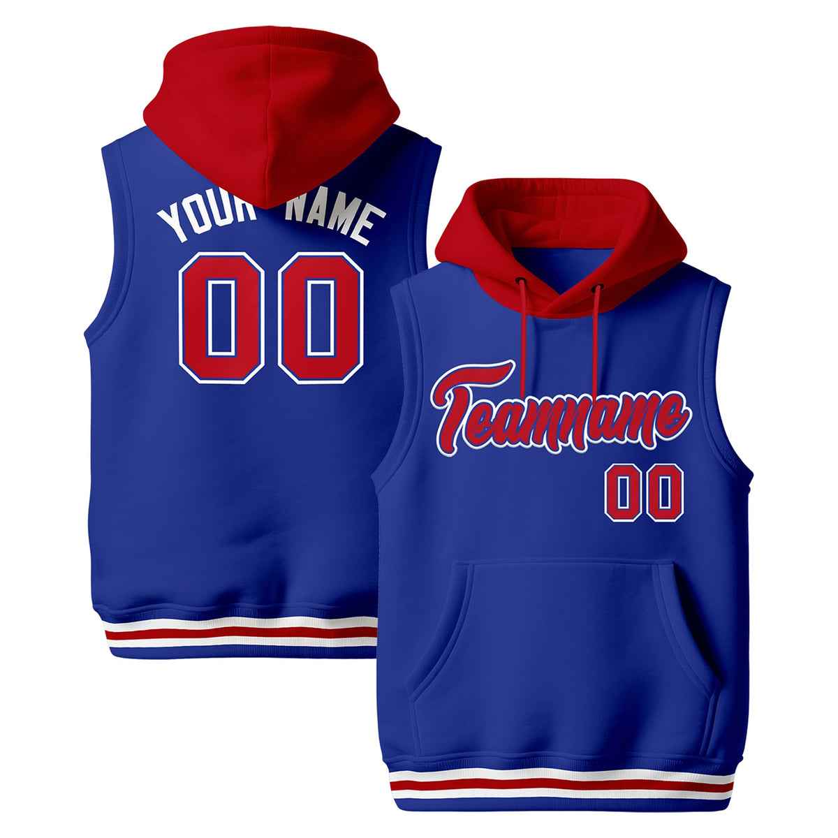 Custom Royal Blue Red White sleeveless Classic style Hoodie| KXKSHOP