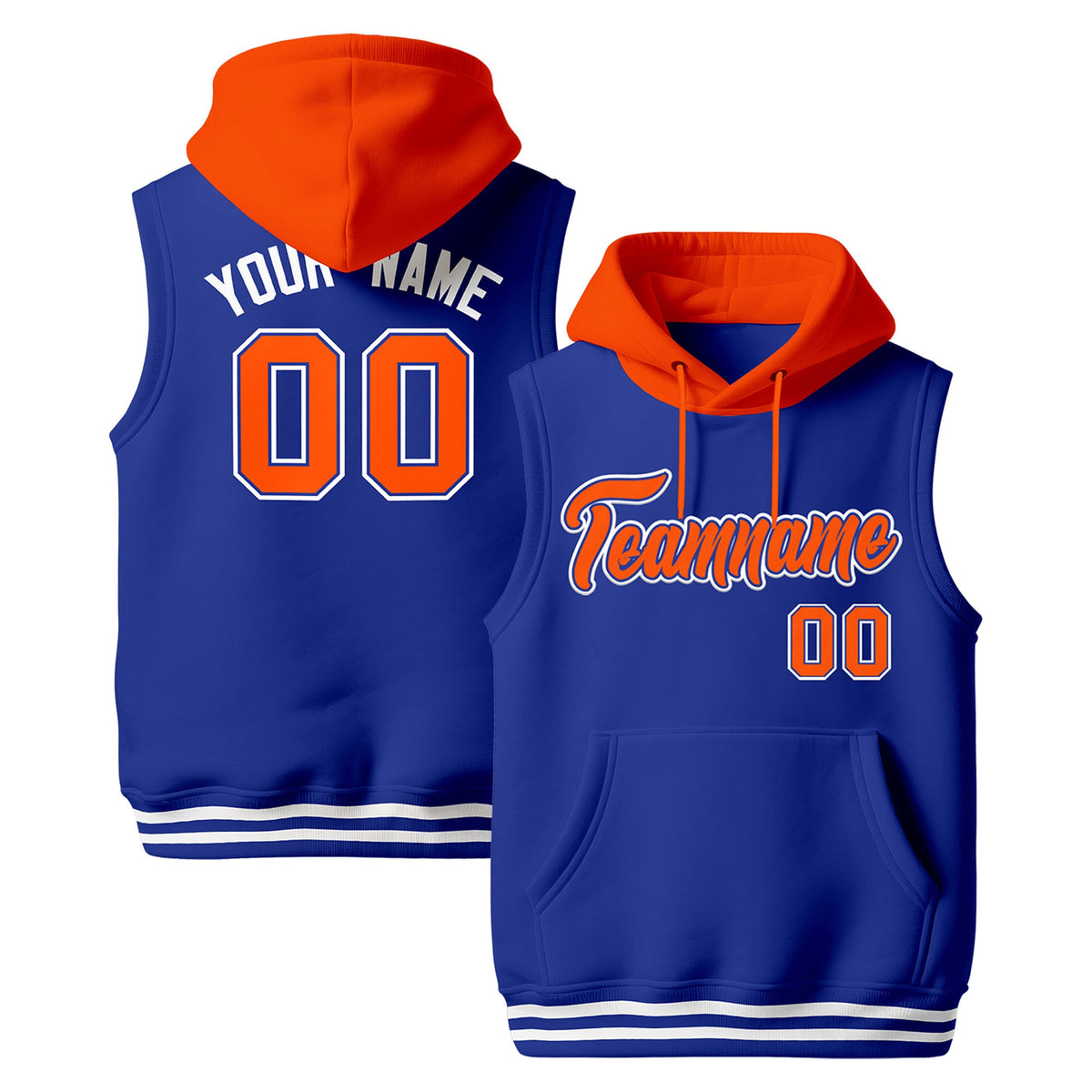 Custom Royal Blue Orange White sleeveless Classic style Hoodie| KXKSHOP