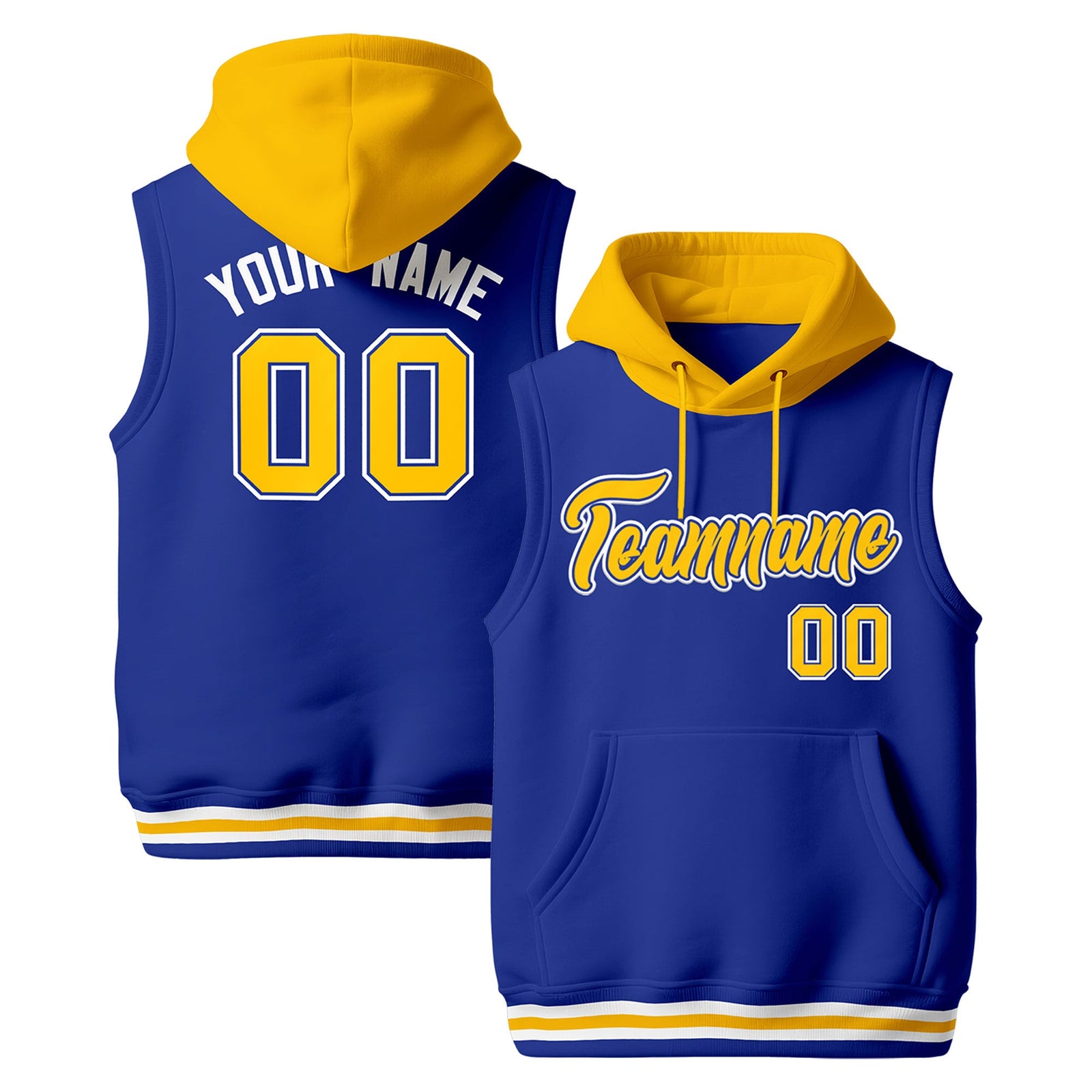Custom Royal Blue Gold White sleeveless Classic style Hoodie| KXKSHOP