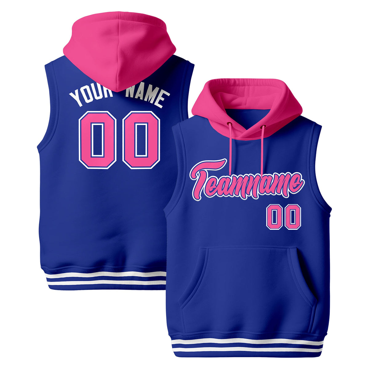 Custom Royal Blue Pink White sleeveless Classic style Hoodie| KXKSHOP