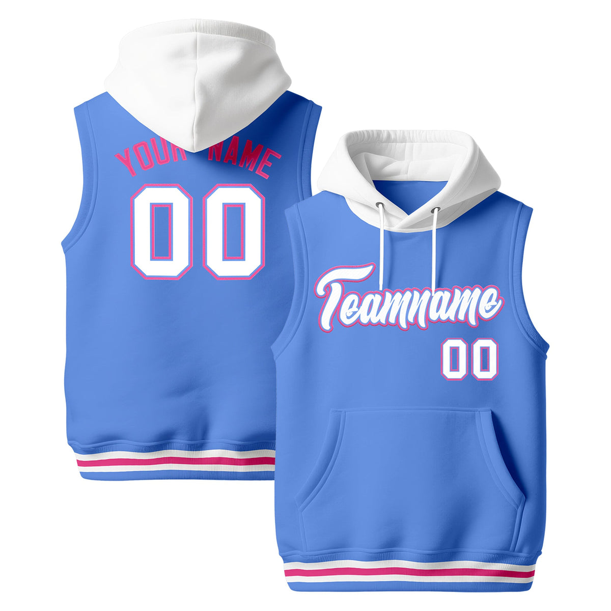 Custom Powder Blue White Pink sleeveless Classic style Hoodie| KXKSHOP