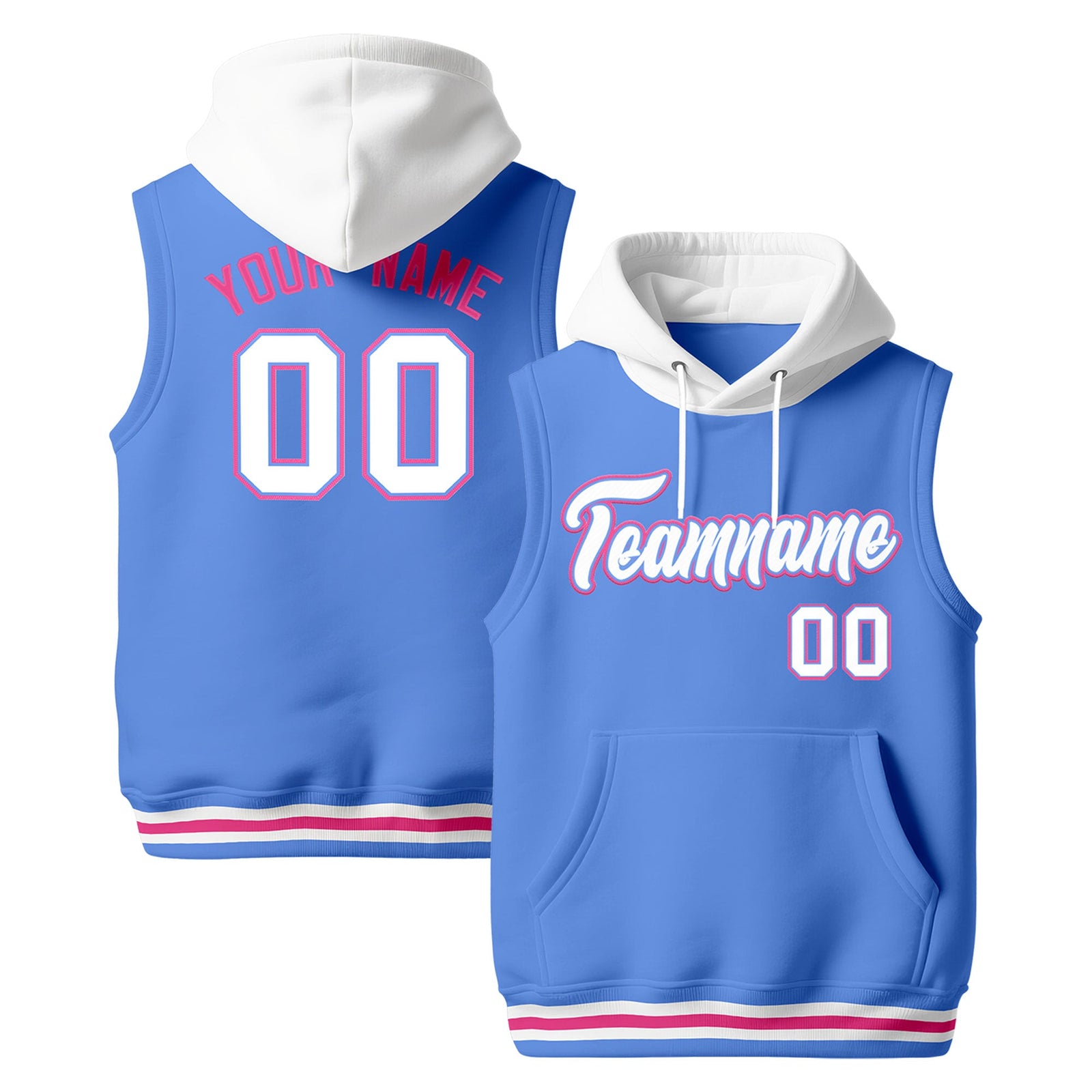 Custom Powder Blue White Pink sleeveless Classic style Hoodie| KXKSHOP