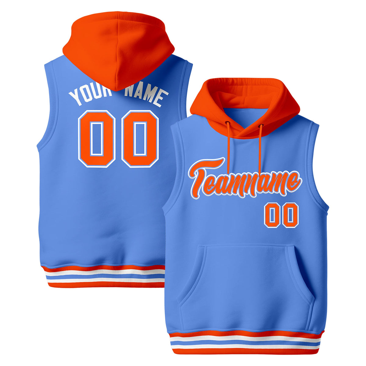 Custom Powder Blue Orange White sleeveless Classic style Hoodie| KXKSHOP