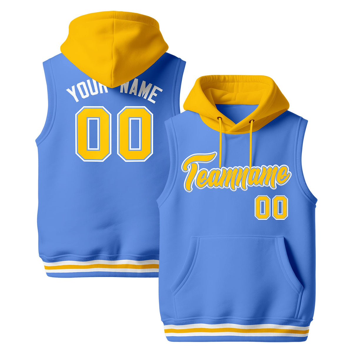 Custom Powder Blue Gold White sleeveless Classic style Hoodie| KXKSHOP