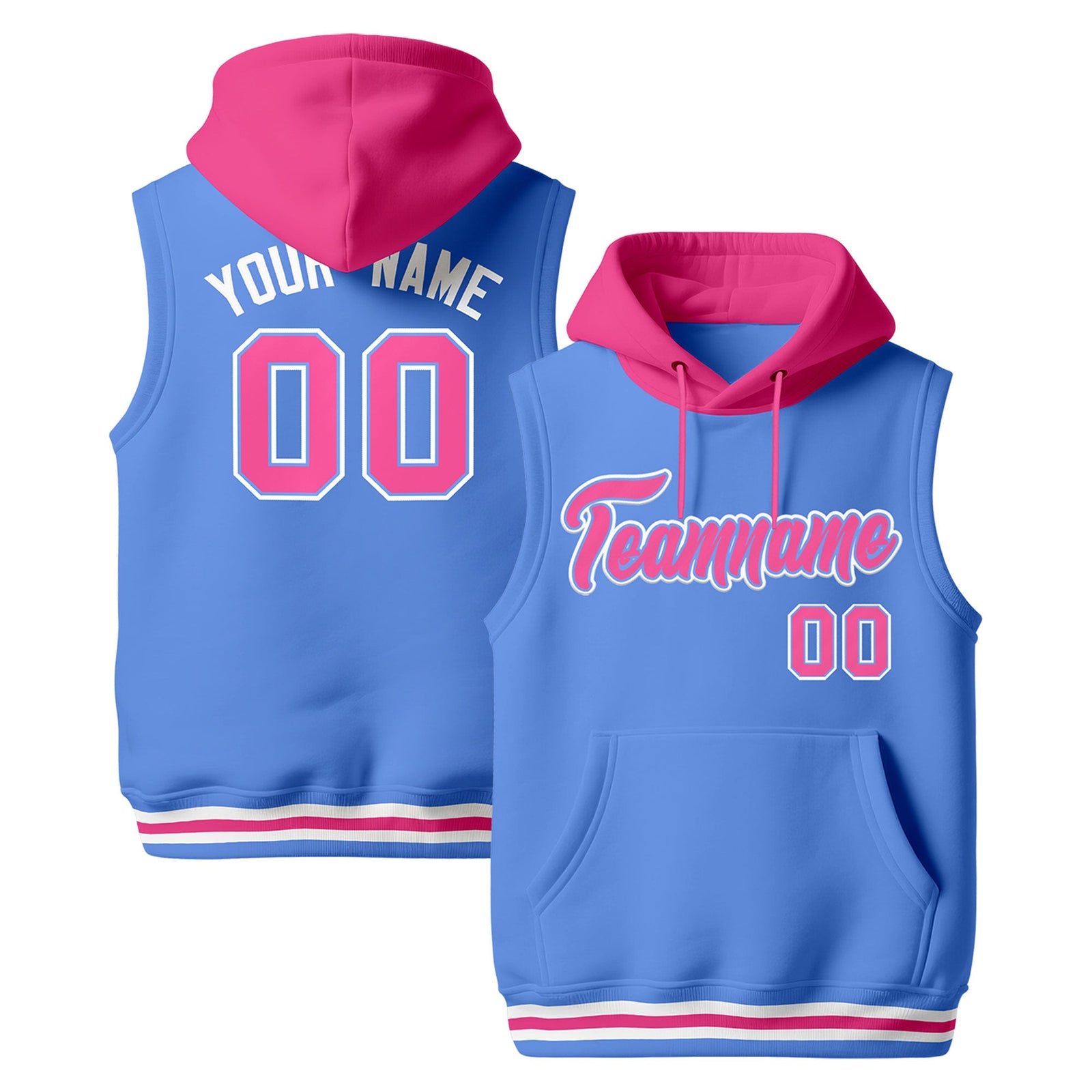 Custom Powder Blue Pink White sleeveless Classic style Hoodie| KXKSHOP