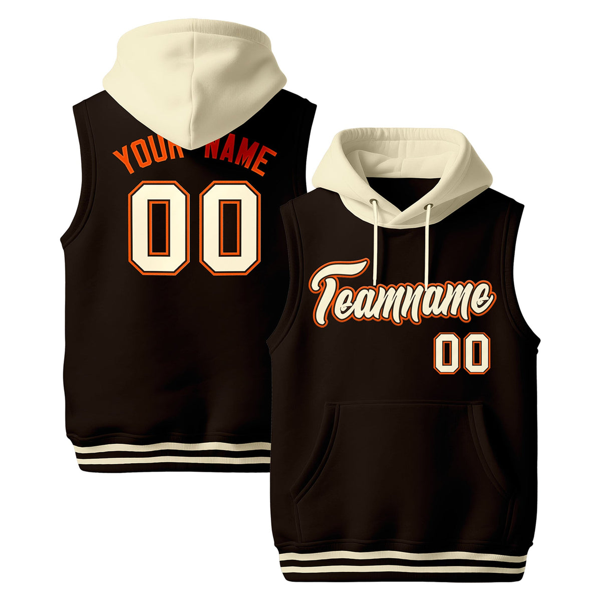 Custom Brown Cream Orange sleeveless Classic style Hoodie| KXKSHOP