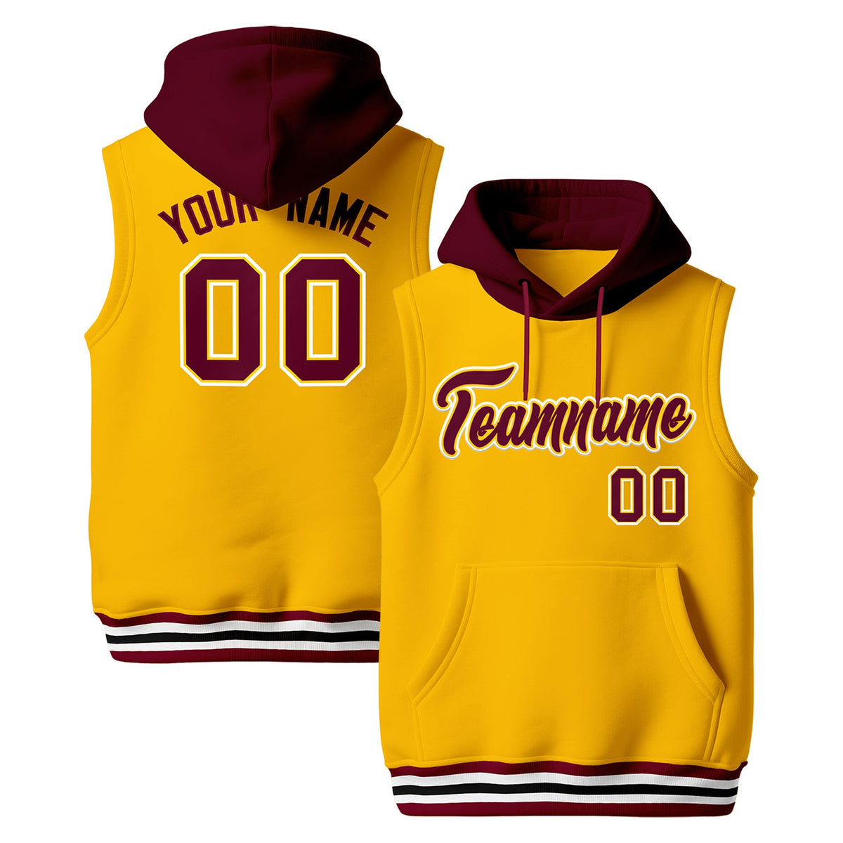 Custom Gold Crimson White sleeveless Classic style Hoodie| KXKSHOP