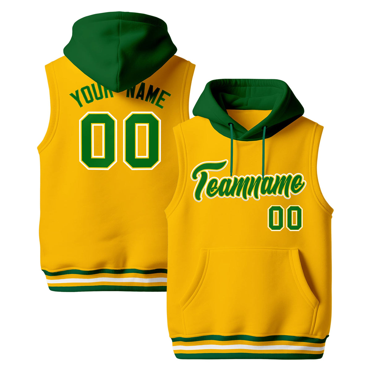 Custom Gold Kelly Green White sleeveless Classic style Hoodie| KXKSHOP