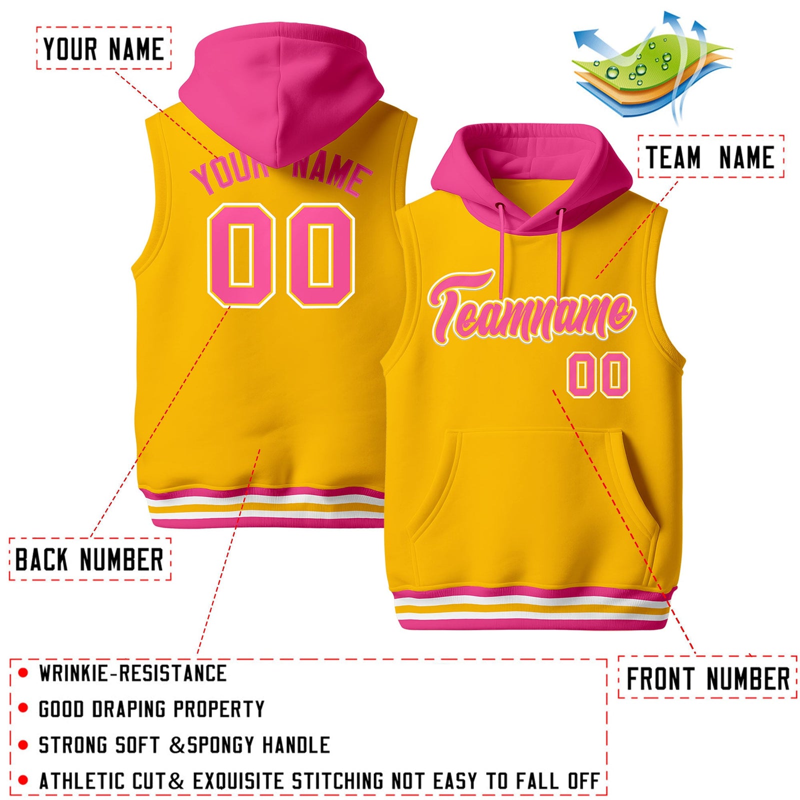 Custom Gold Pink White sleeveless Classic style Hoodie| KXKSHOP