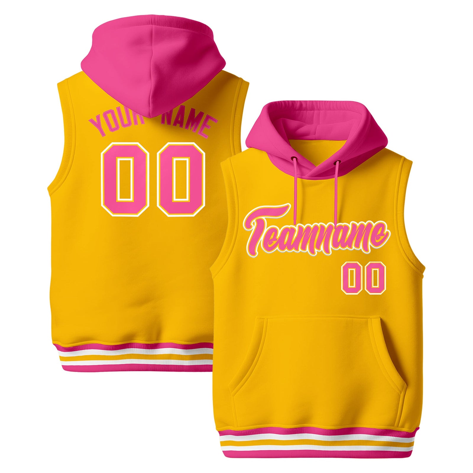 Custom Gold Pink White sleeveless Classic style Hoodie| KXKSHOP