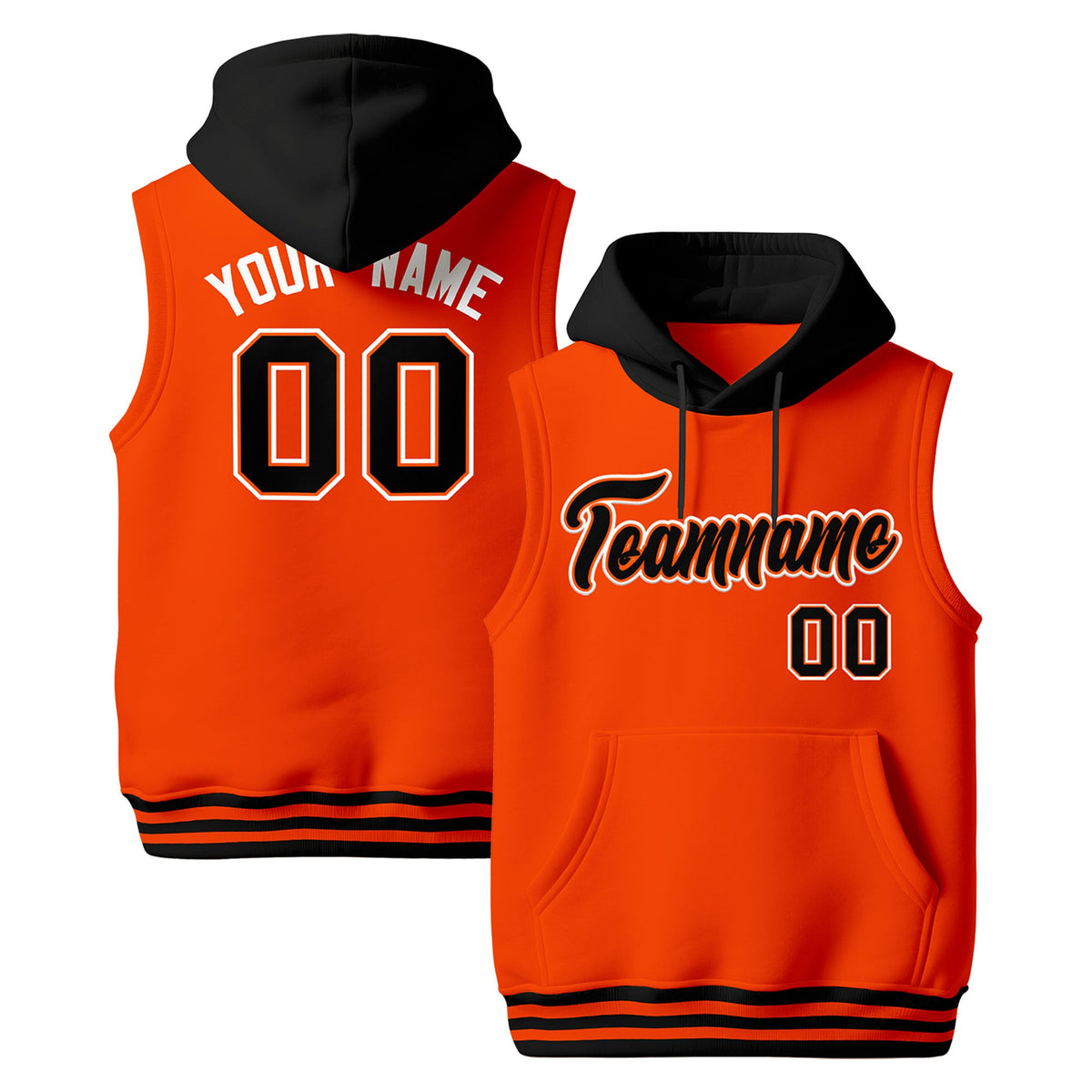 Custom Orange Black White sleeveless Classic style Hoodie| KXKSHOP