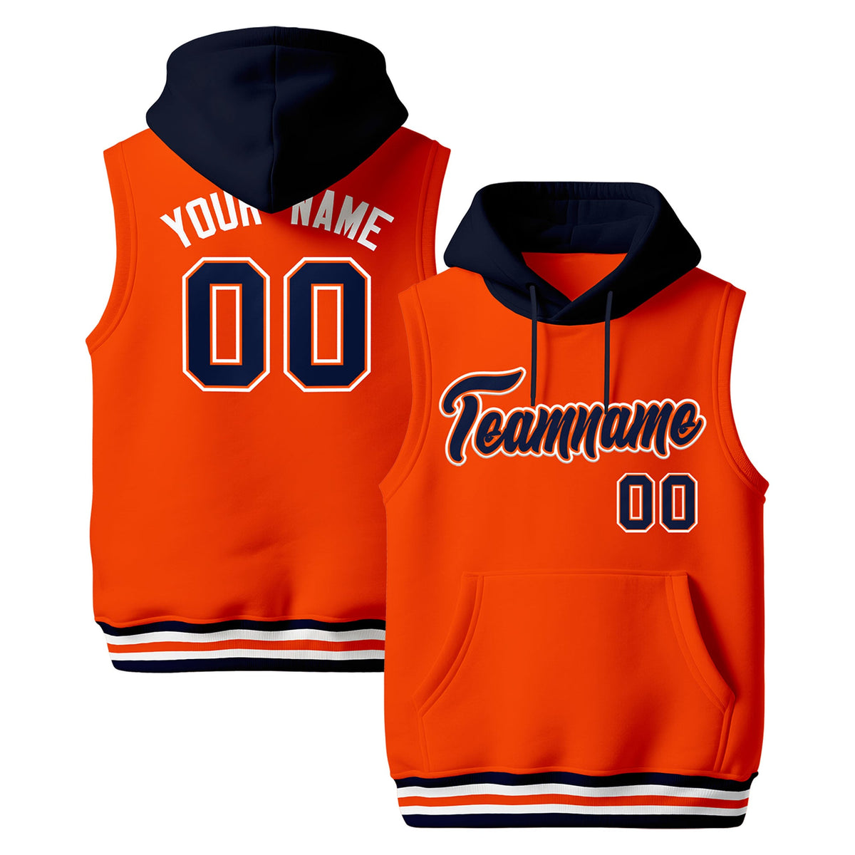 Custom Orange Navy White sleeveless Classic style Hoodie| KXKSHOP