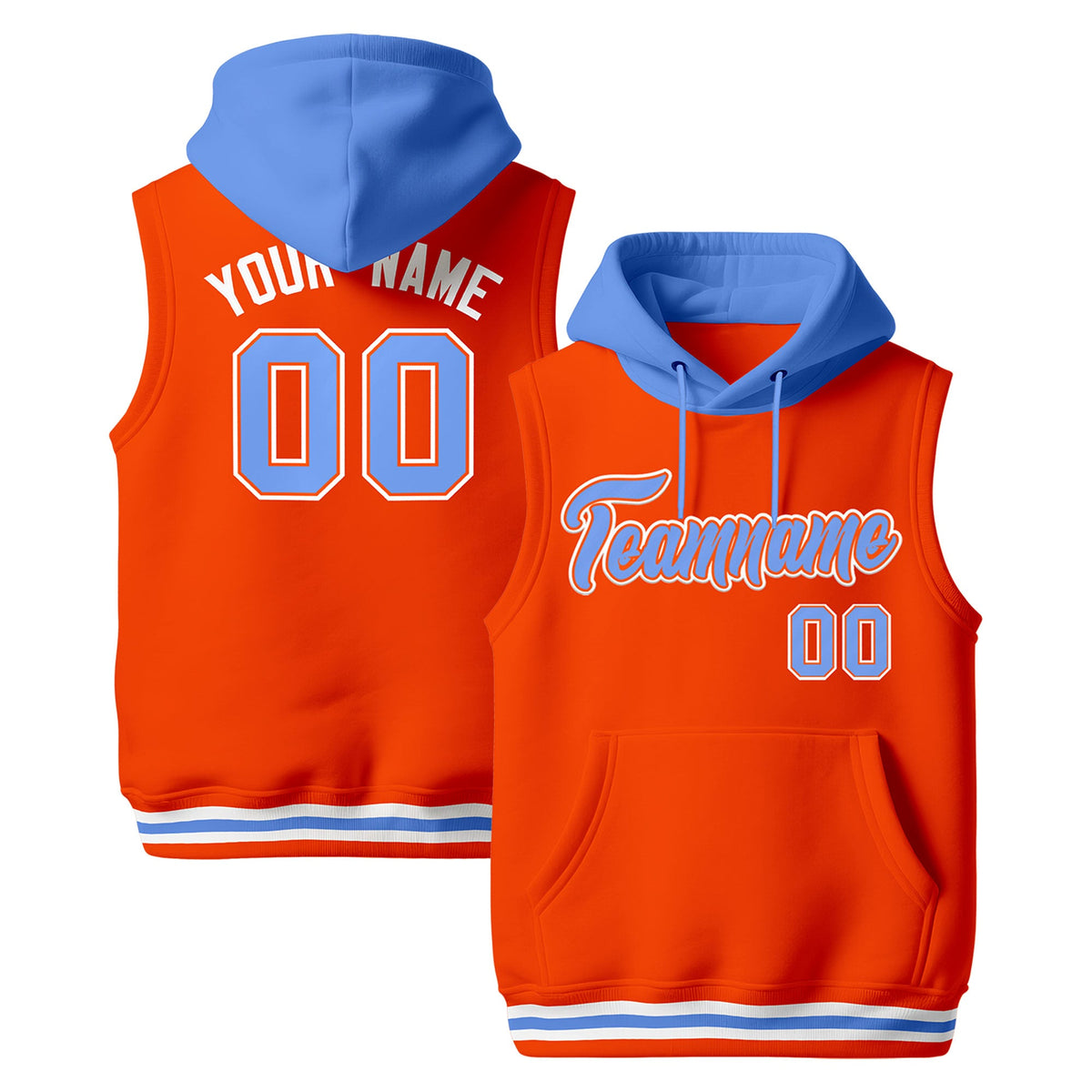 Custom Orange Powder Blue White sleeveless Classic style Hoodie| KXKSHOP