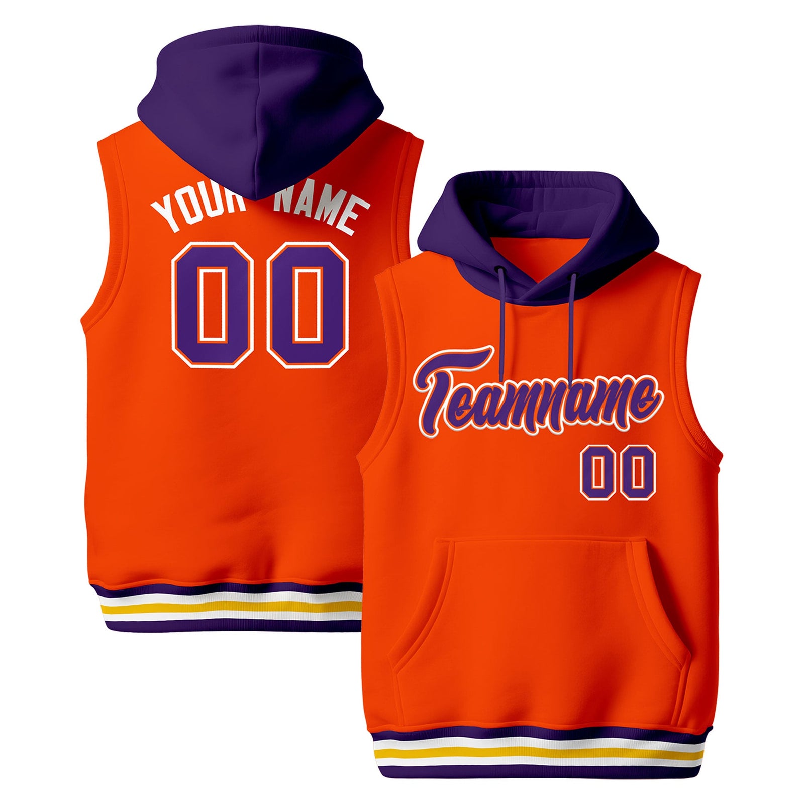 Custom Orange Purple White sleeveless Classic style Hoodie| KXKSHOP