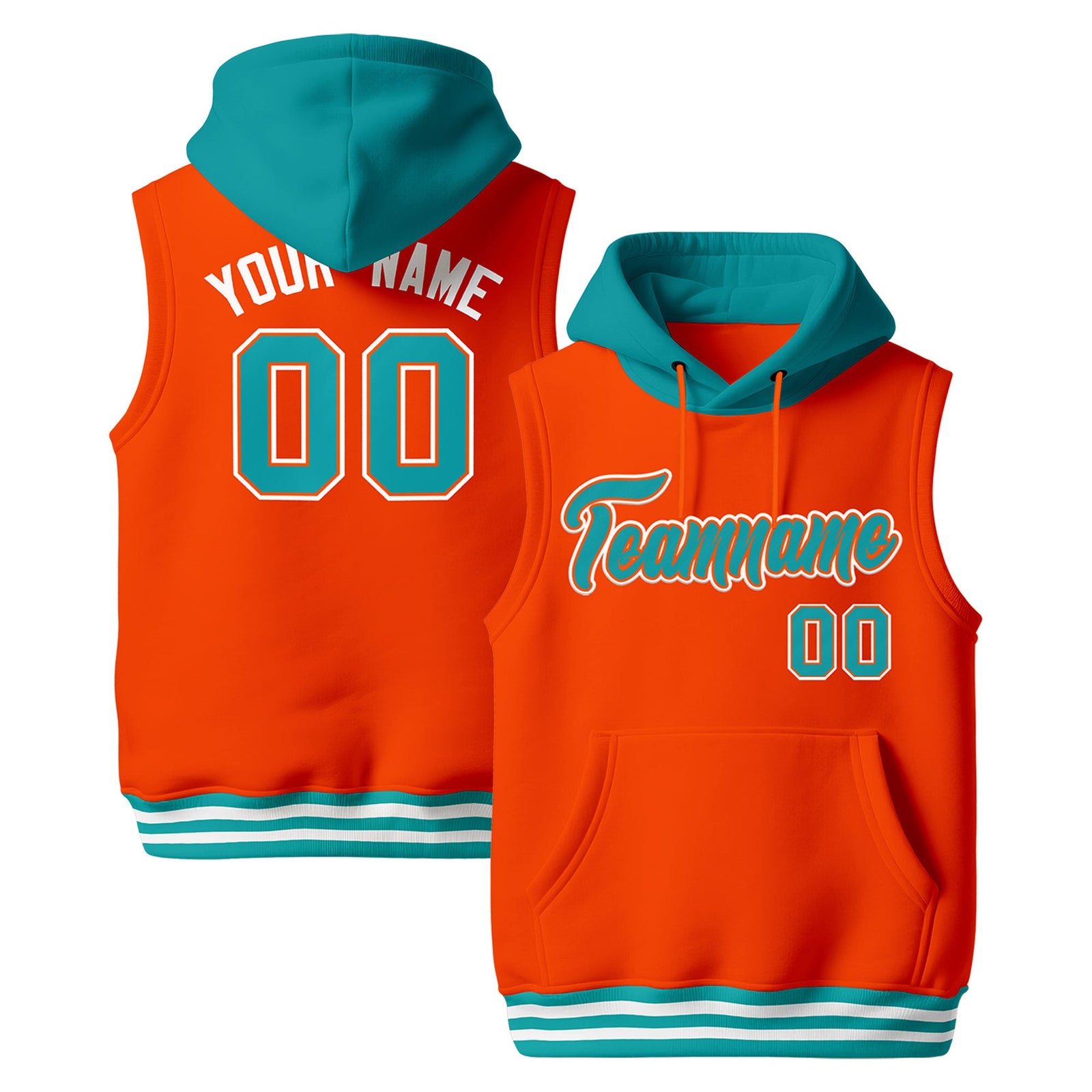 Custom Orange Aqua White sleeveless Classic style Hoodie| KXKSHOP