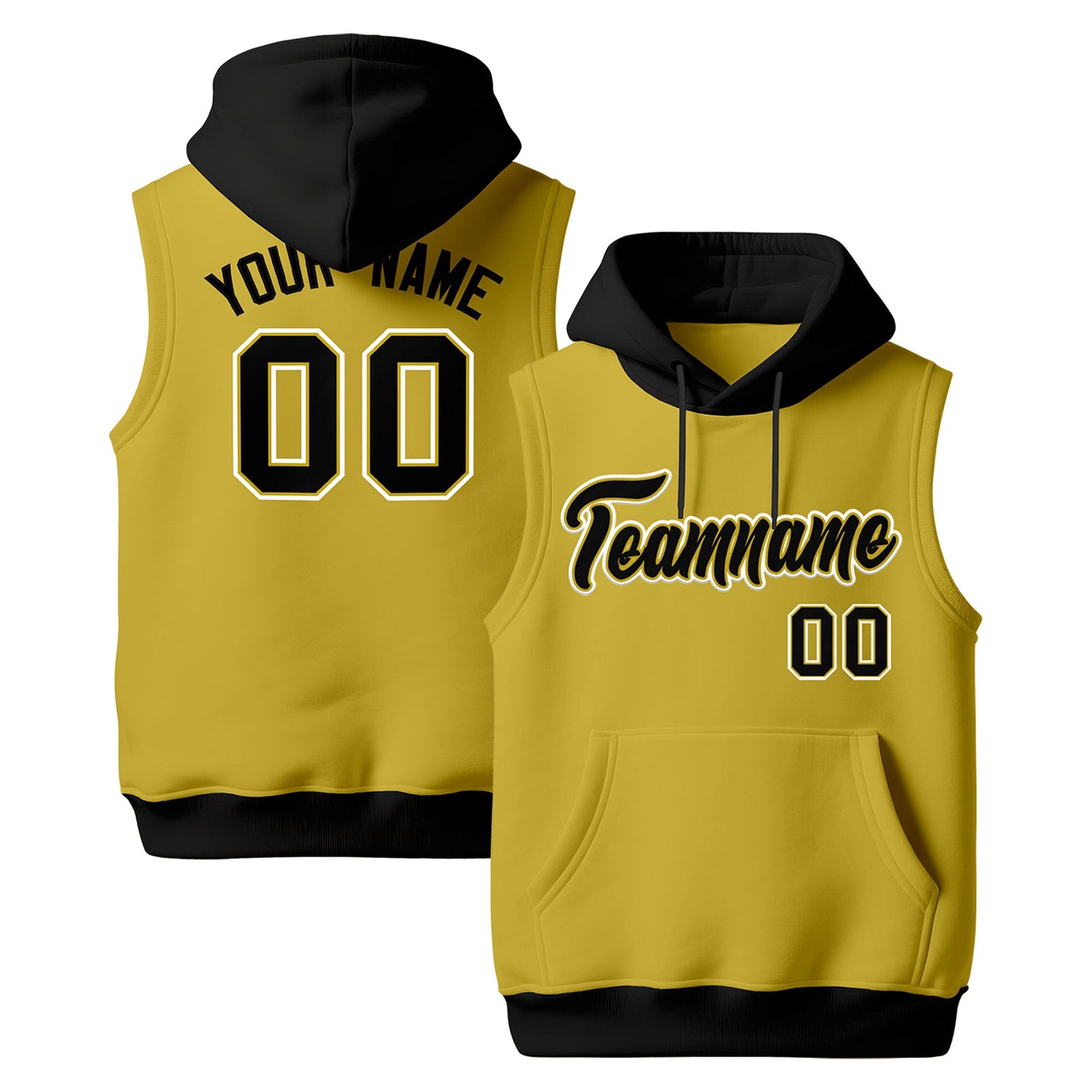 Custom Old Gold Black White sleeveless Classic style Hoodie| KXKSHOP