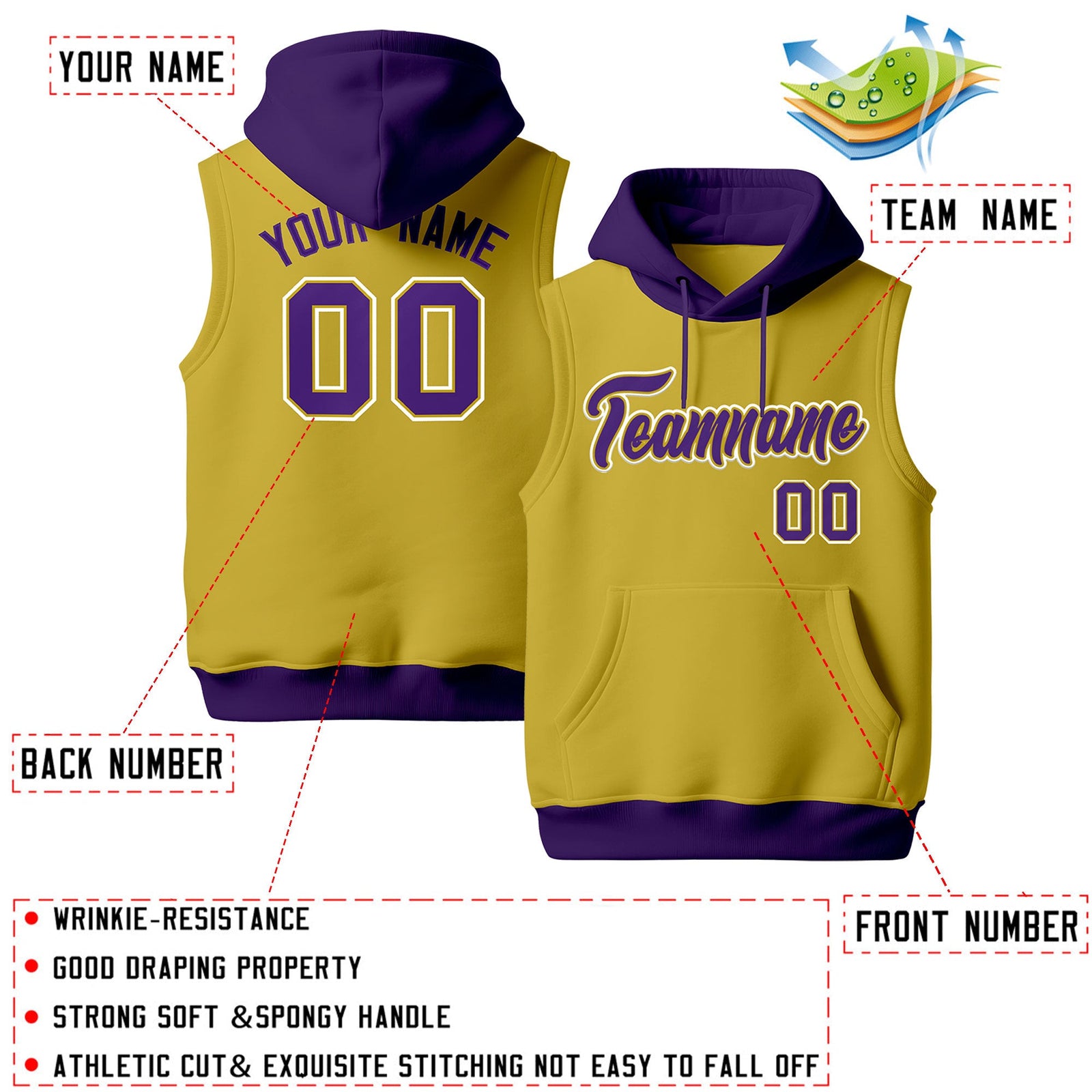 Custom Old Gold Purple White sleeveless Classic style Hoodie| KXKSHOP