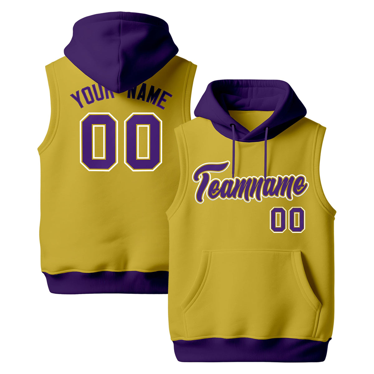 Custom Old Gold Purple White sleeveless Classic style Hoodie| KXKSHOP