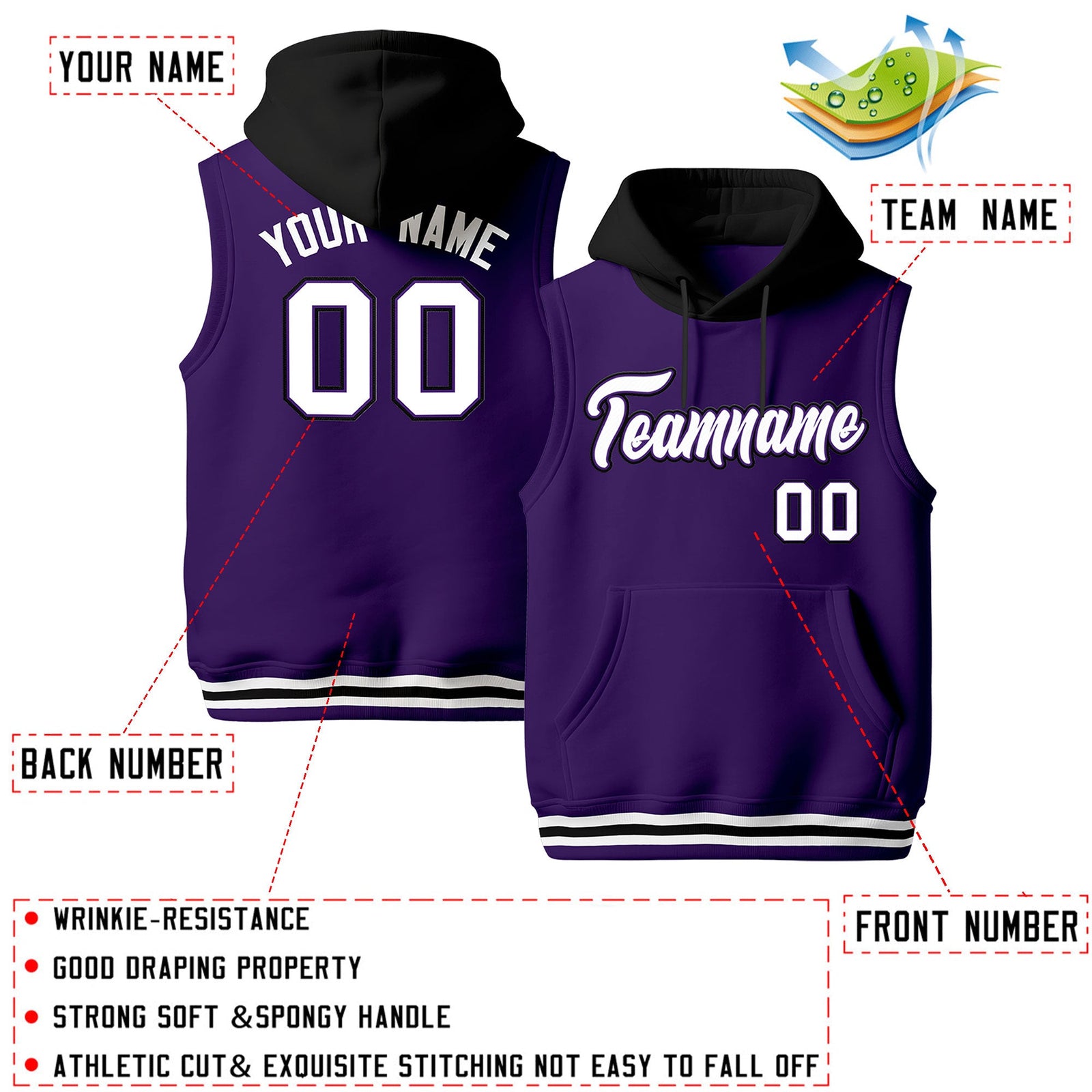 Custom Purple Black White sleeveless Classic style Hoodie| KXKSHOP