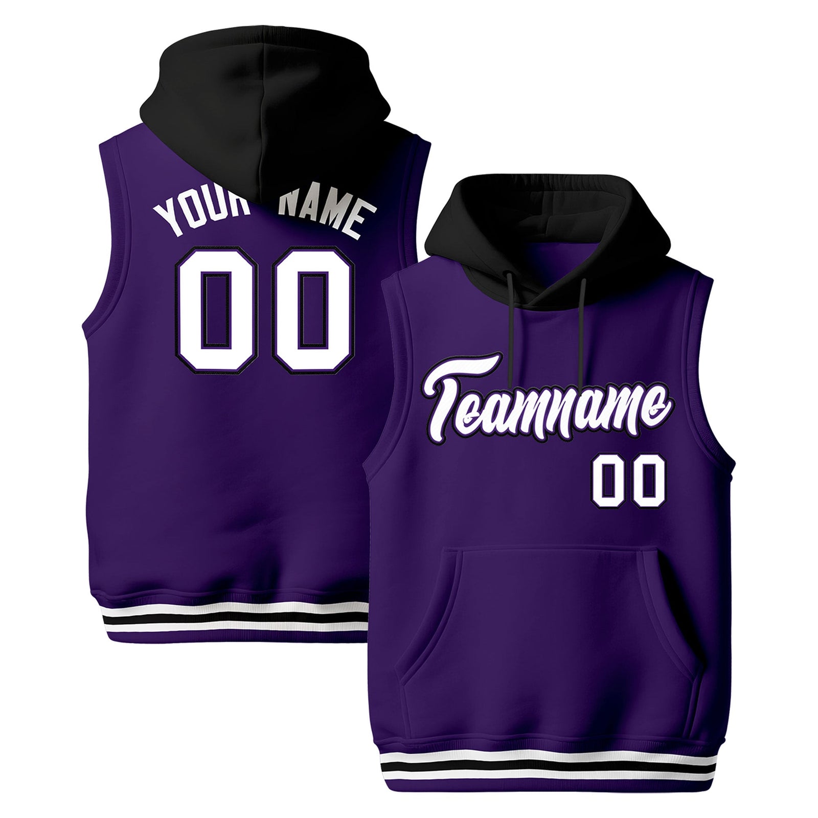 Custom Purple Black White sleeveless Classic style Hoodie| KXKSHOP
