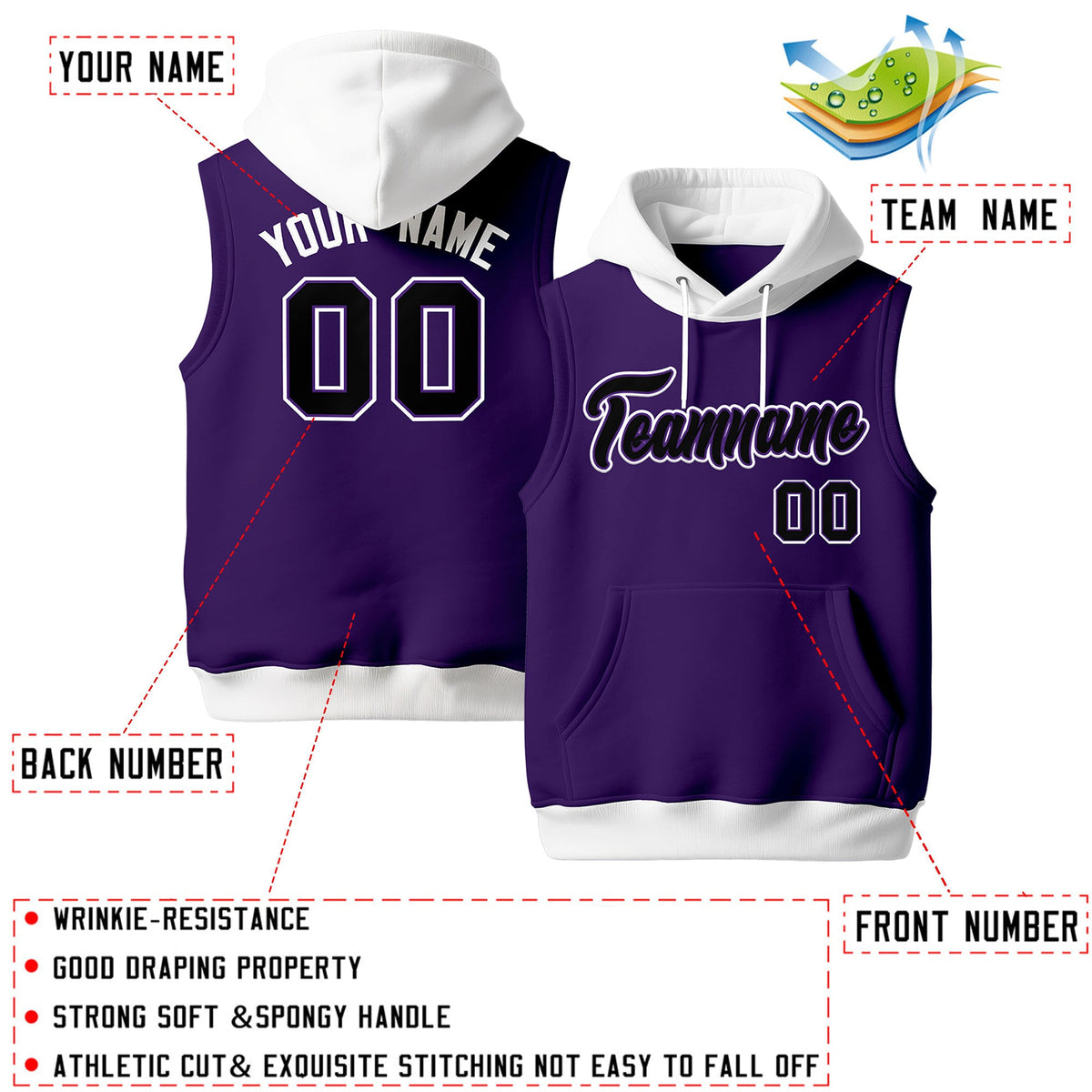 Custom Purple White Black sleeveless Classic style Hoodie| KXKSHOP