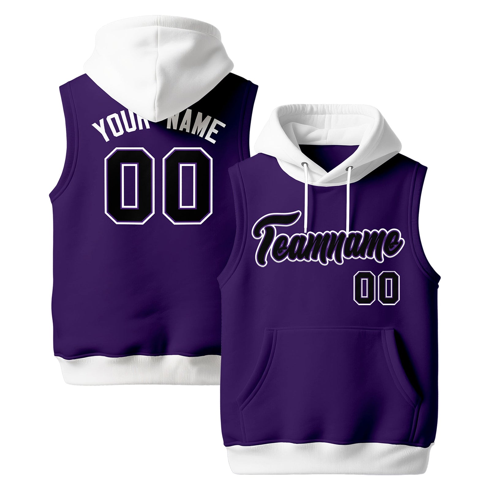 Custom Purple White Black sleeveless Classic style Hoodie| KXKSHOP