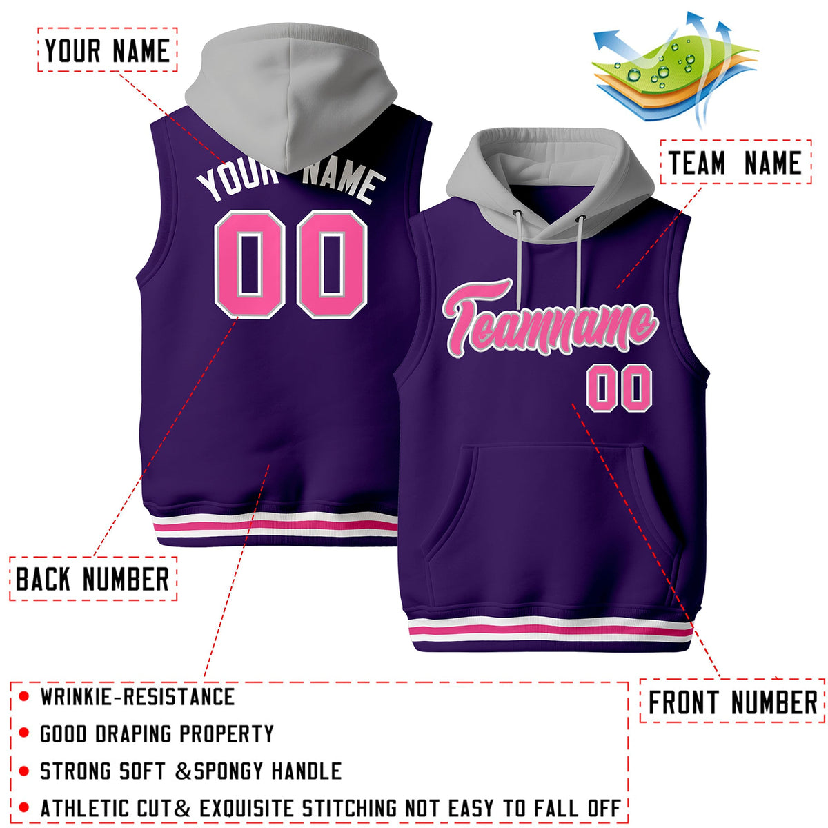 Custom Purple Gray White sleeveless Classic style Hoodie| KXKSHOP