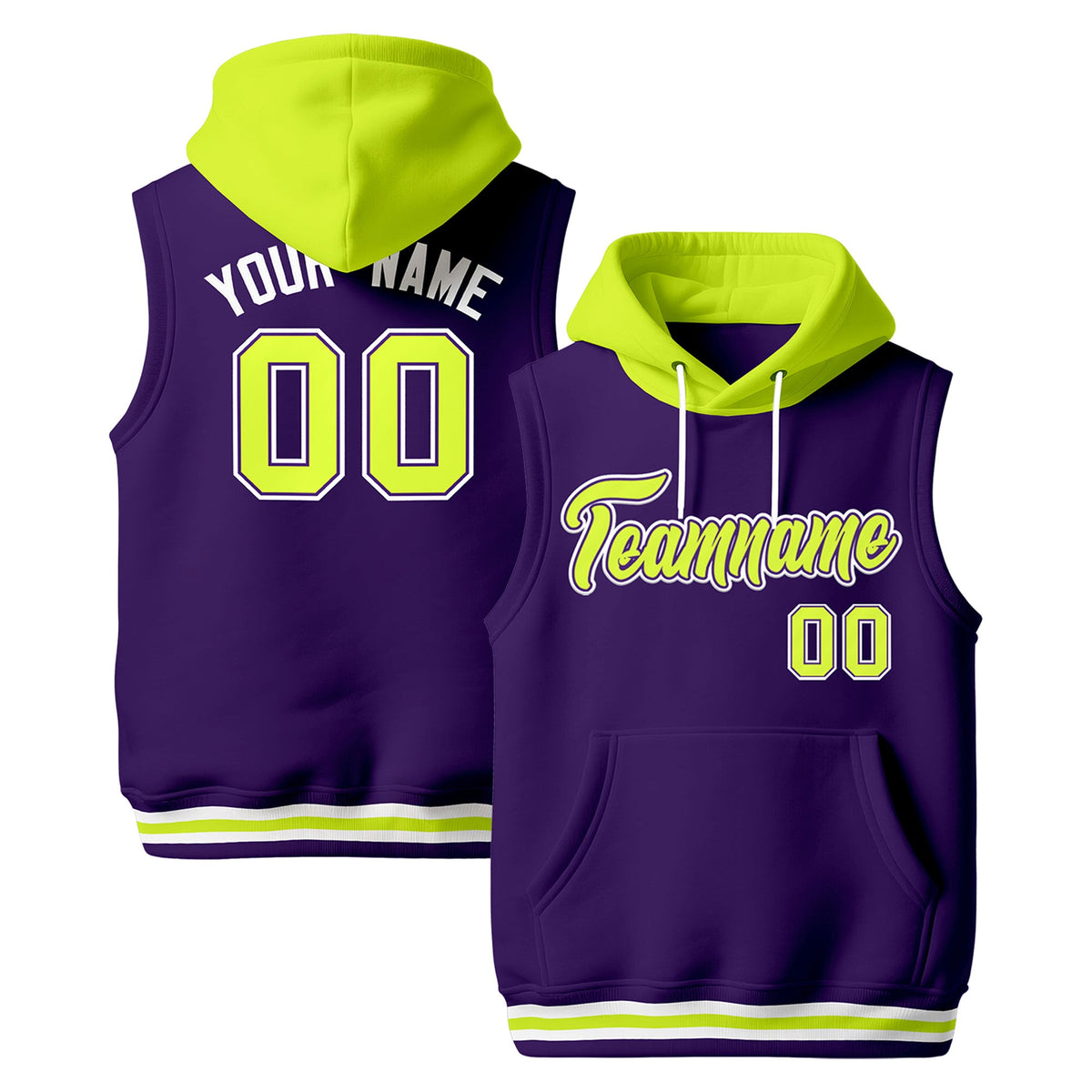 Custom Purple Fluorescent Green White sleeveless Classic style Hoodie| KXKSHOP