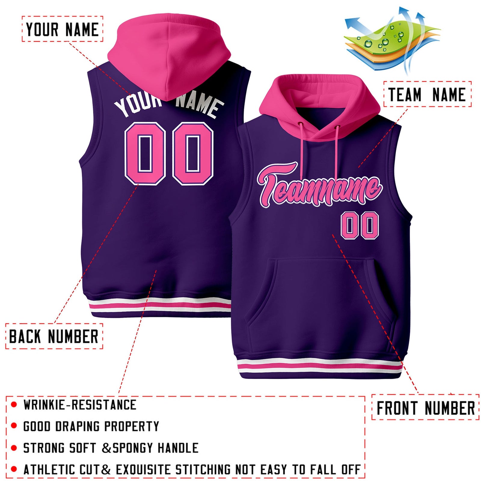 Custom Purple Pink White sleeveless Classic style Hoodie| KXKSHOP