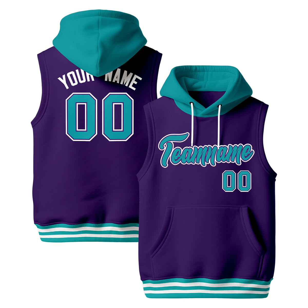 Custom Purple Aqua White sleeveless Classic style Hoodie| KXKSHOP