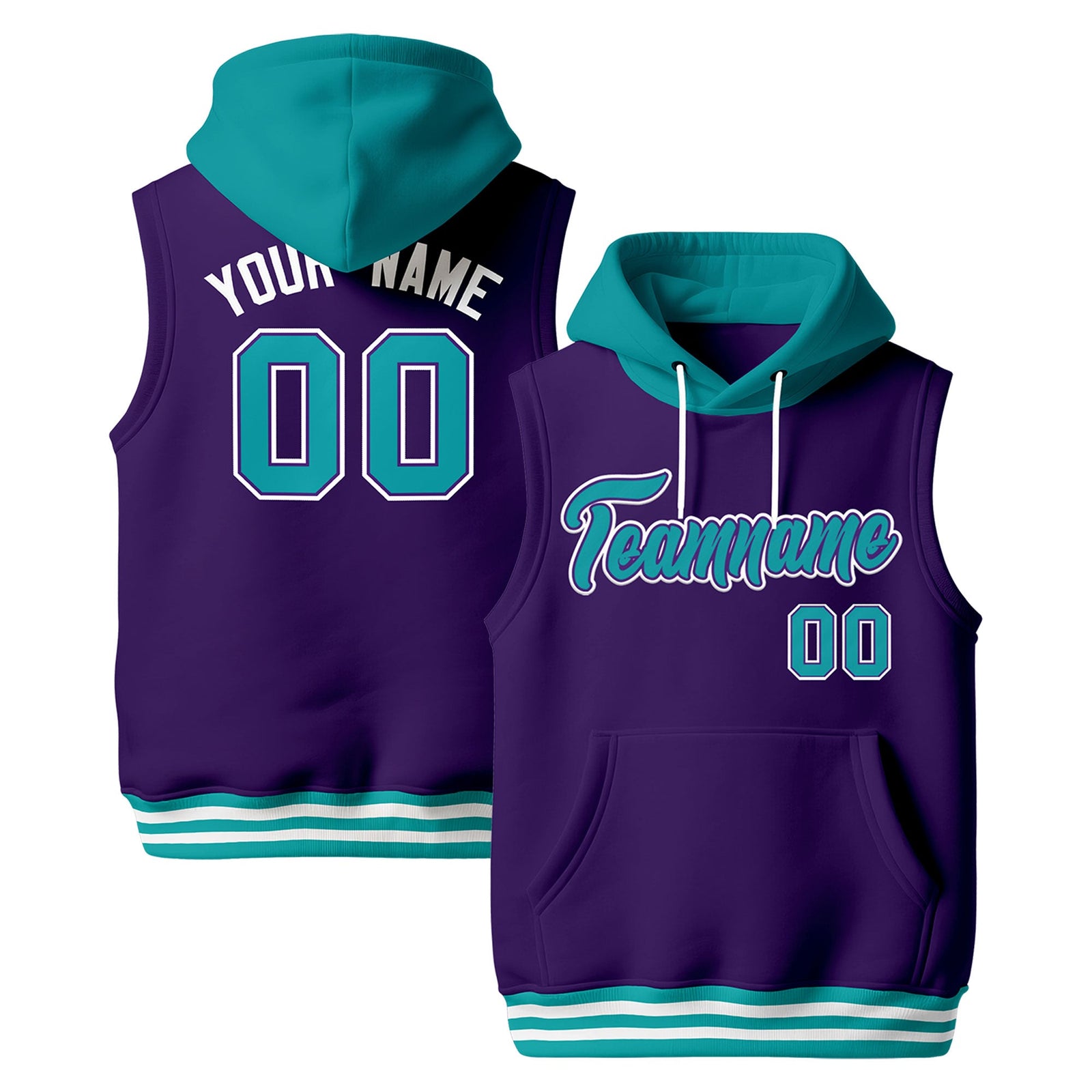 Custom Purple Aqua White sleeveless Classic style Hoodie| KXKSHOP