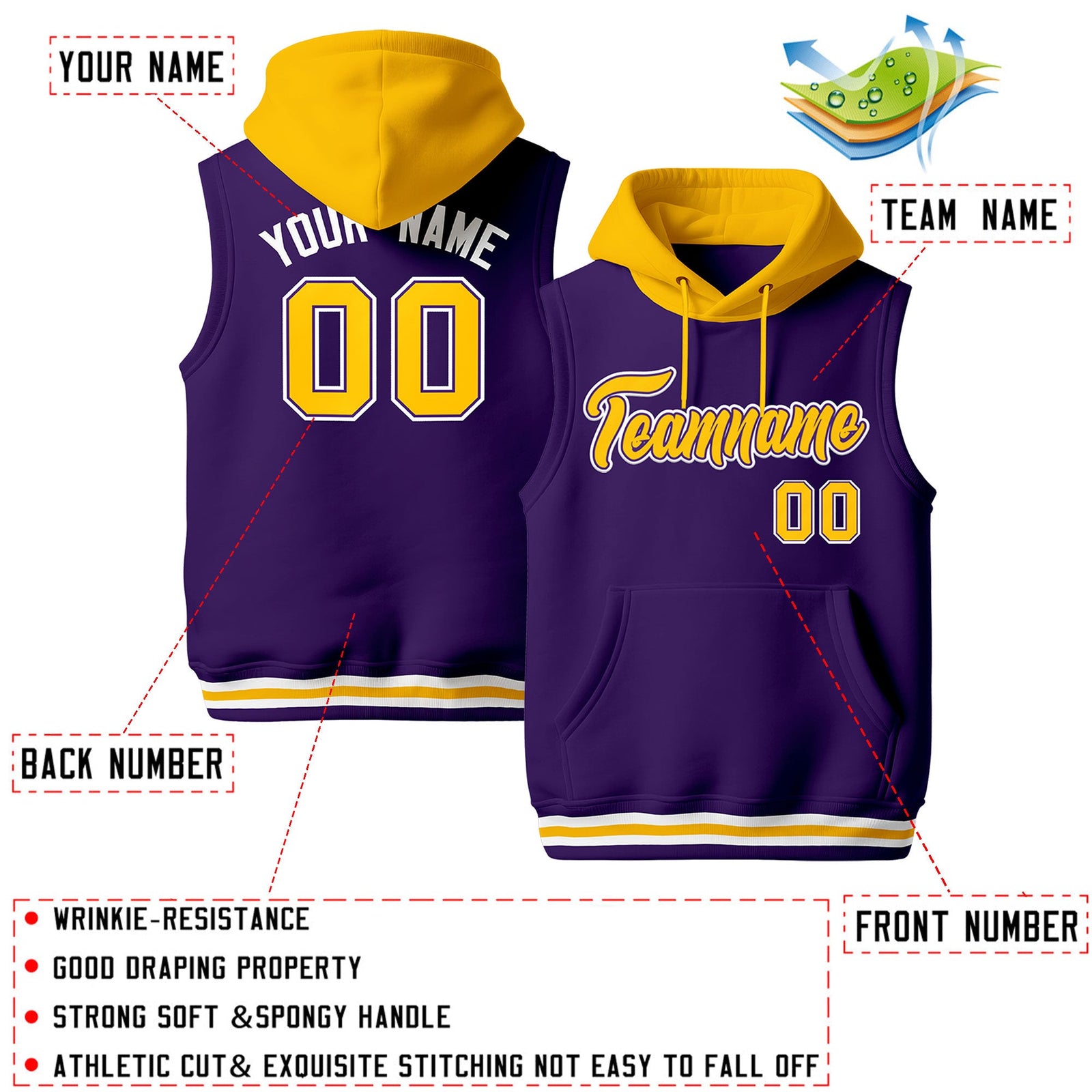 Custom Purple Gold White sleeveless Classic style Hoodie| KXKSHOP