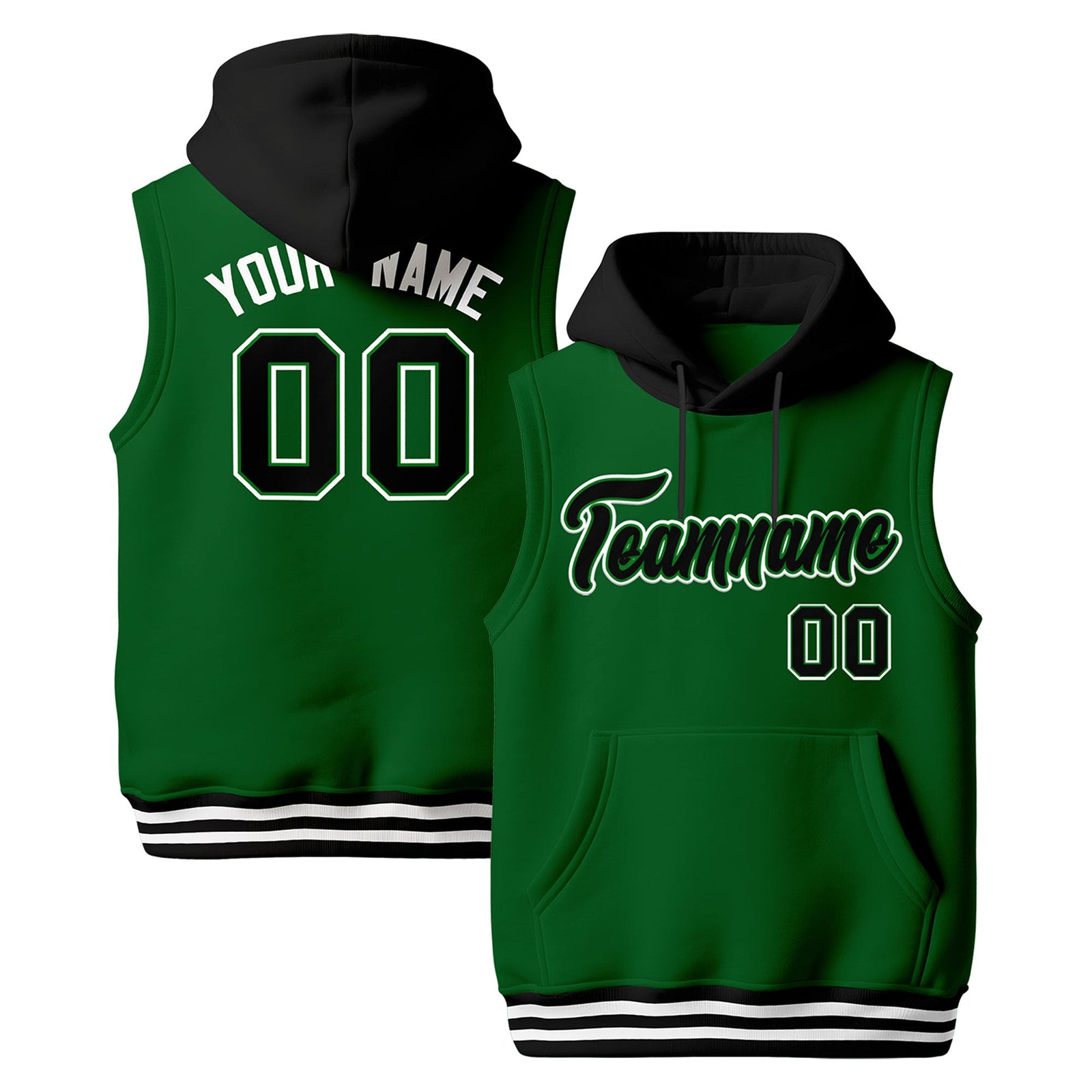 Custom Kelly Green Black White sleeveless Classic style Hoodie| KXKSHOP