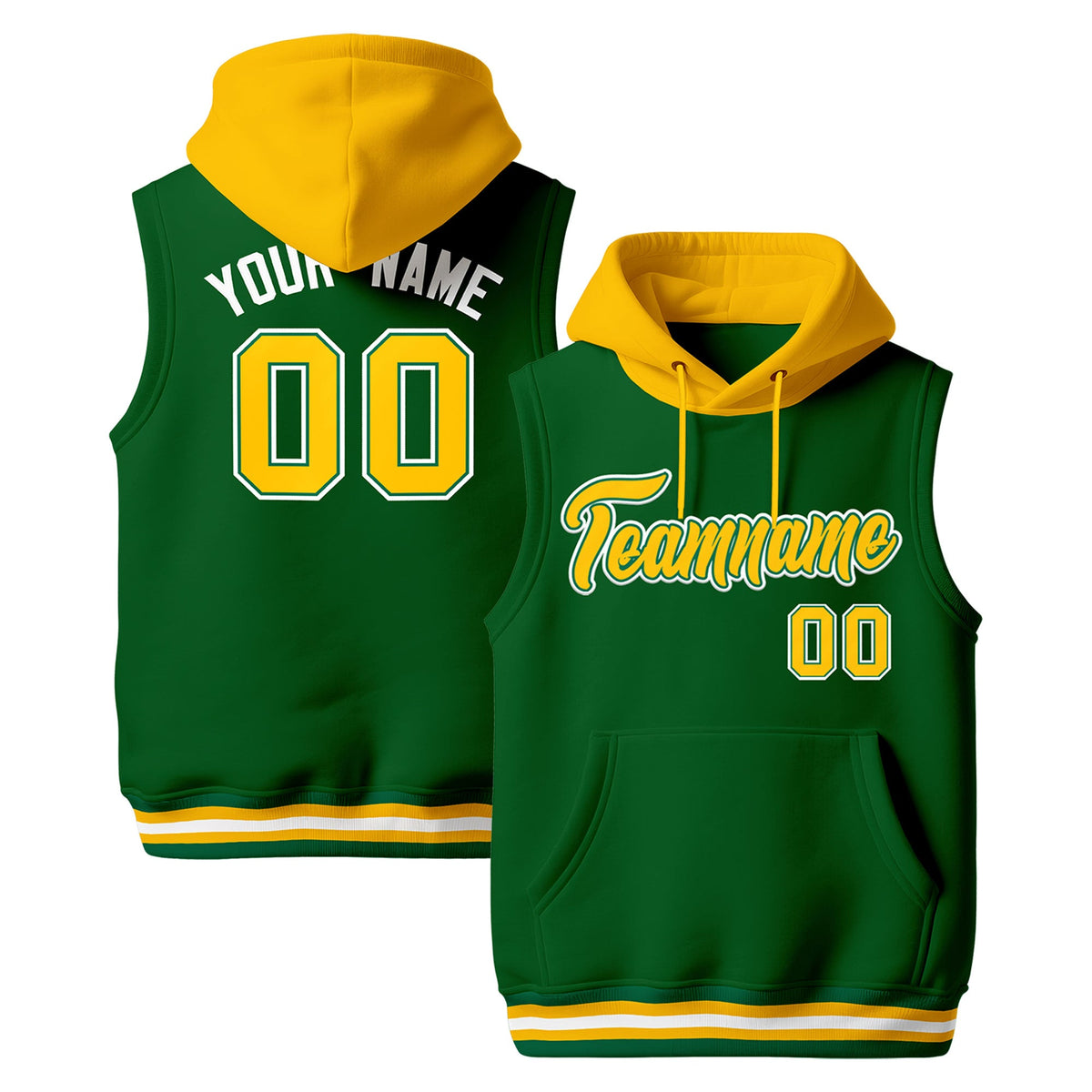 Custom Kelly Green Gold White sleeveless Classic style Hoodie| KXKSHOP