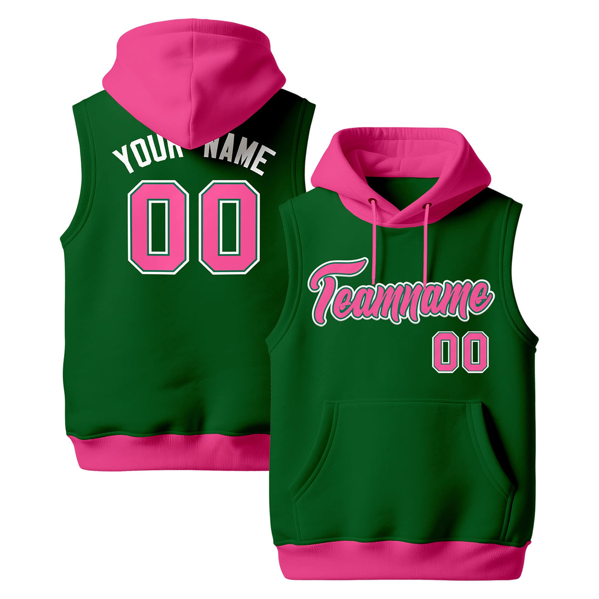 Custom Kelly Green Pink White sleeveless Classic style Hoodie| KXKSHOP