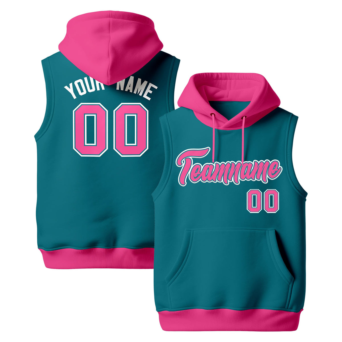 Custom Teal Pink White sleeveless Classic style Hoodie| KXKSHOP