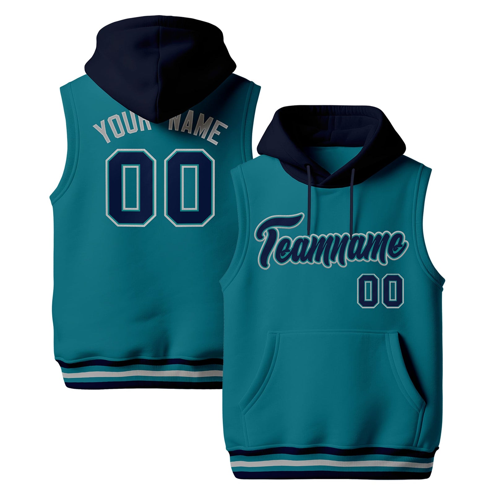 Custom Teal Navy Gray sleeveless Classic style Hoodie| KXKSHOP