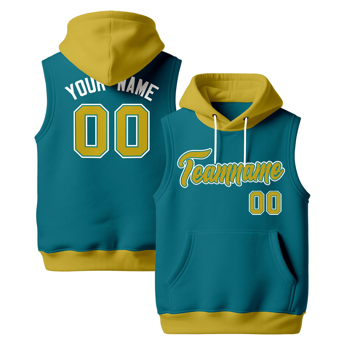 Custom Teal Old Gold White sleeveless Classic style Hoodie| KXKSHOP