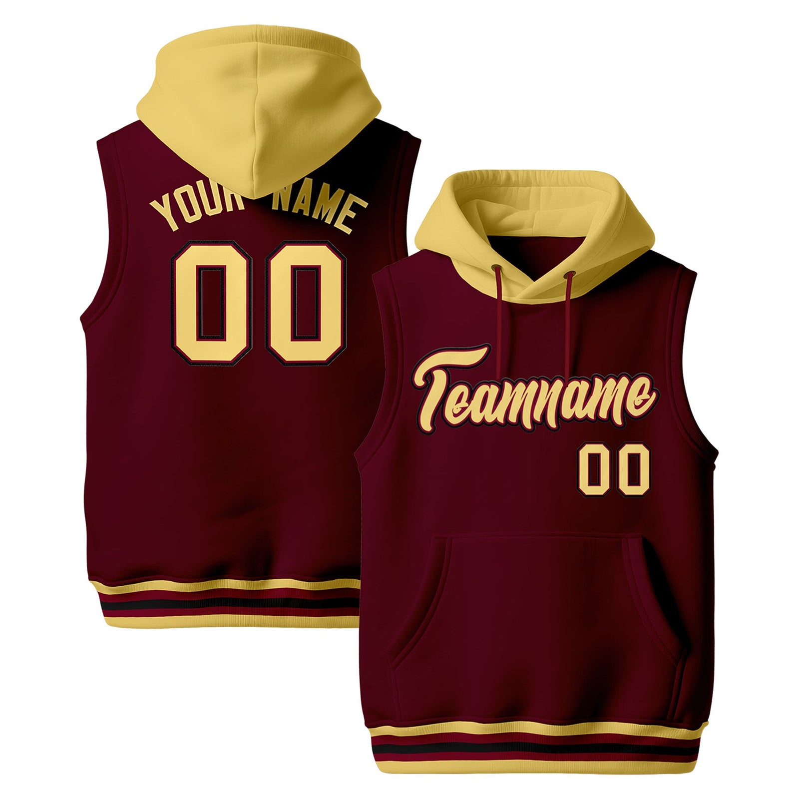 Custom Crimson Khaki Black sleeveless Classic style Hoodie| KXKSHOP