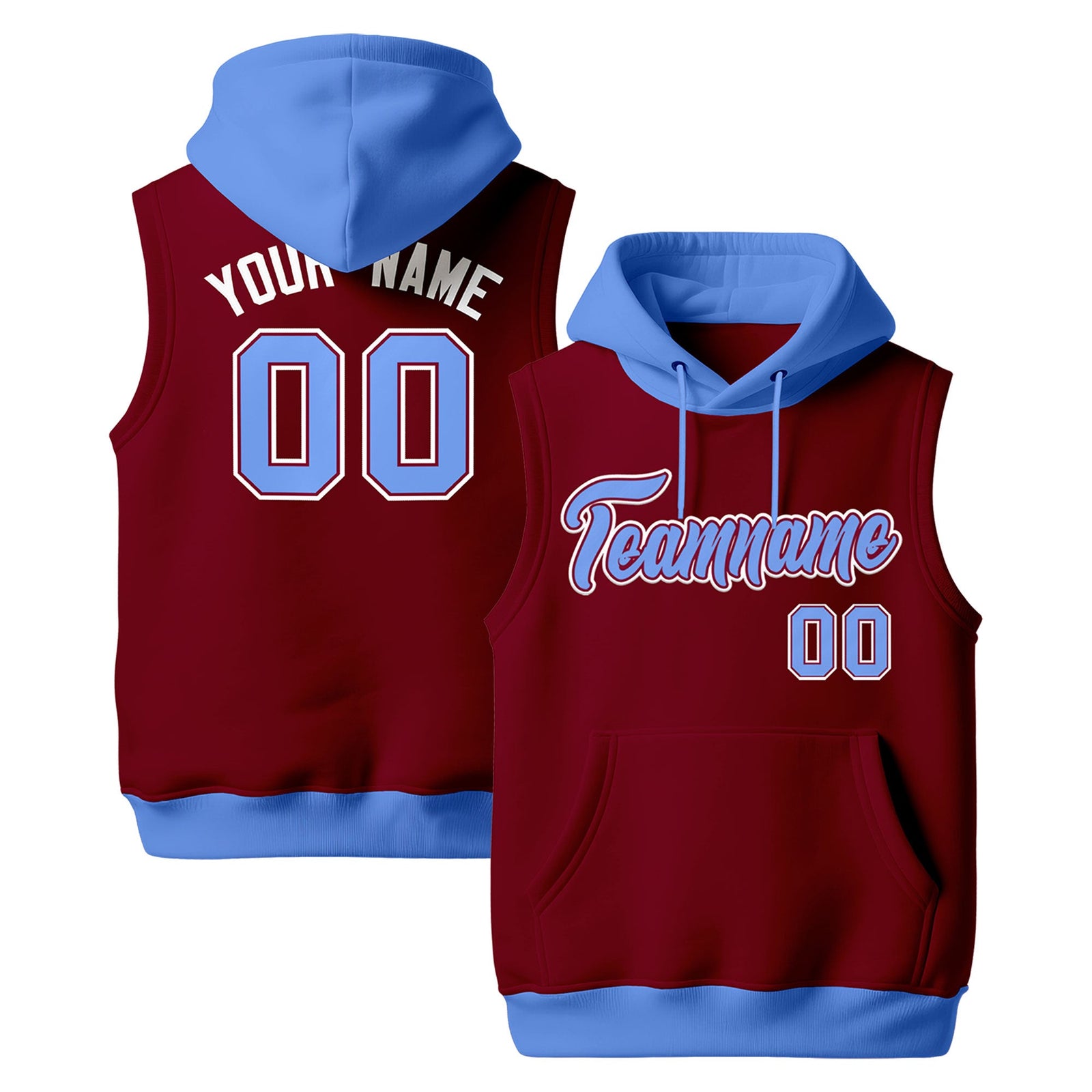 Custom Crimson Powder Blue White sleeveless Classic style Hoodie| KXKSHOP
