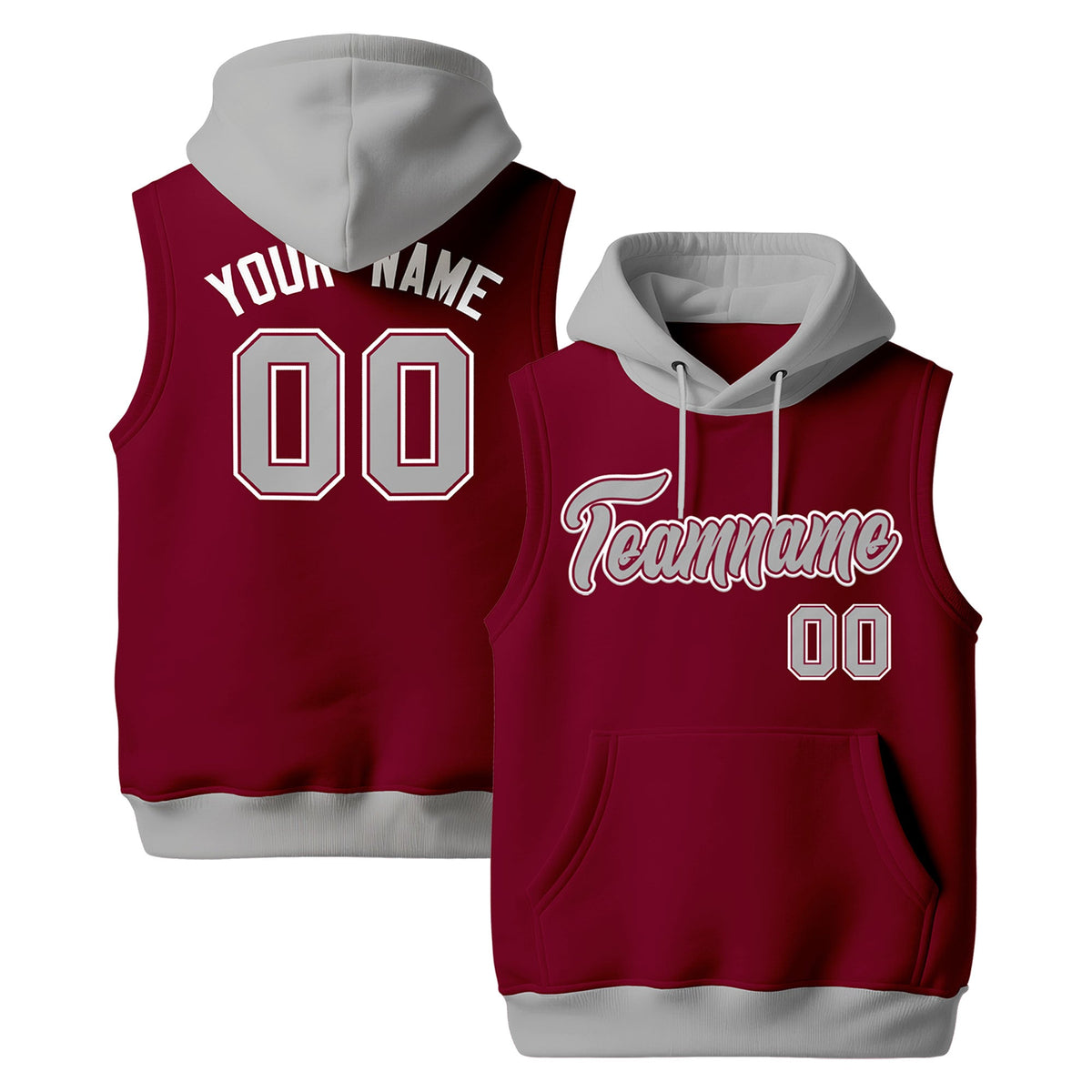 Custom Crimson Gray White sleeveless Classic style Hoodie| KXKSHOP