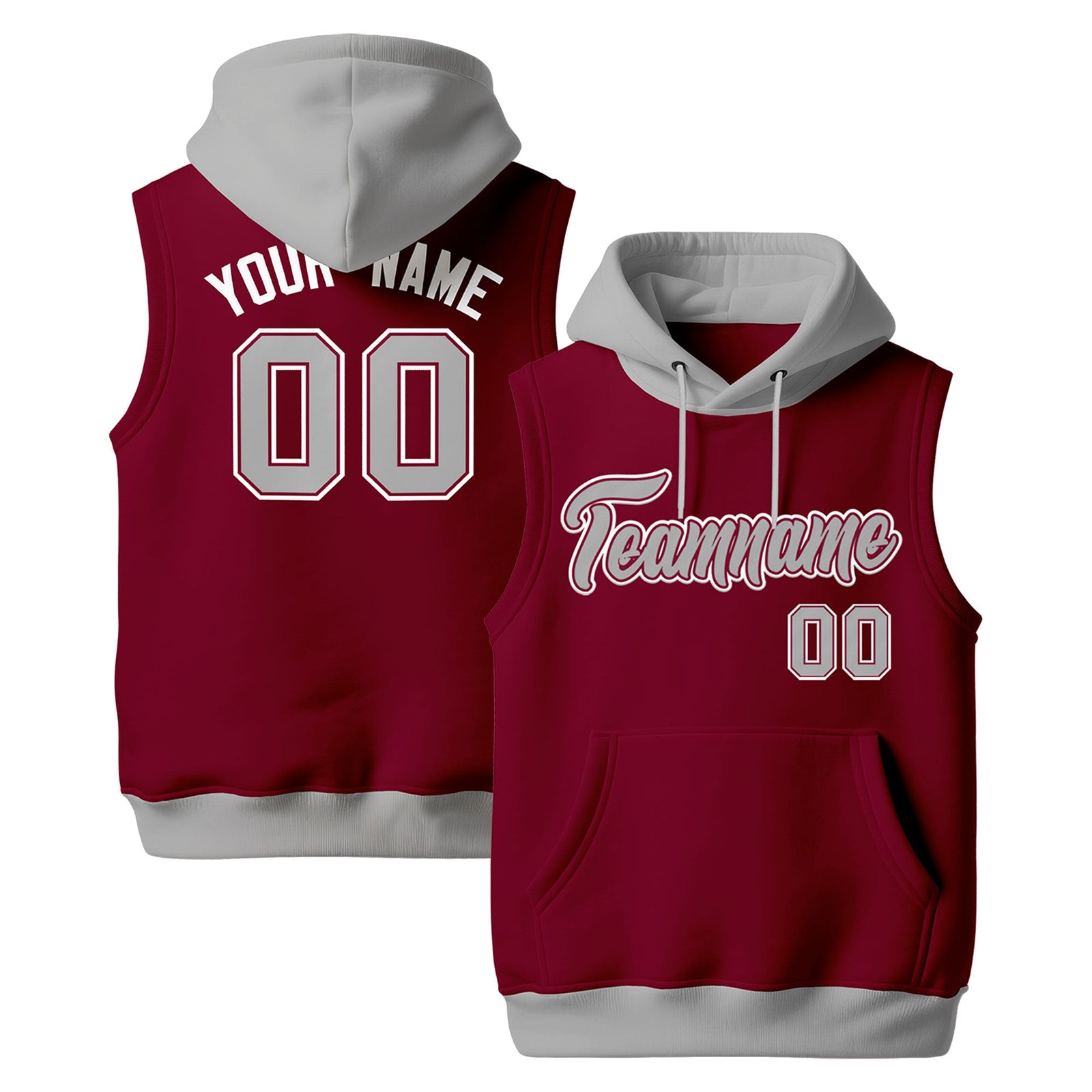 Custom Crimson Gray White sleeveless Classic style Hoodie| KXKSHOP