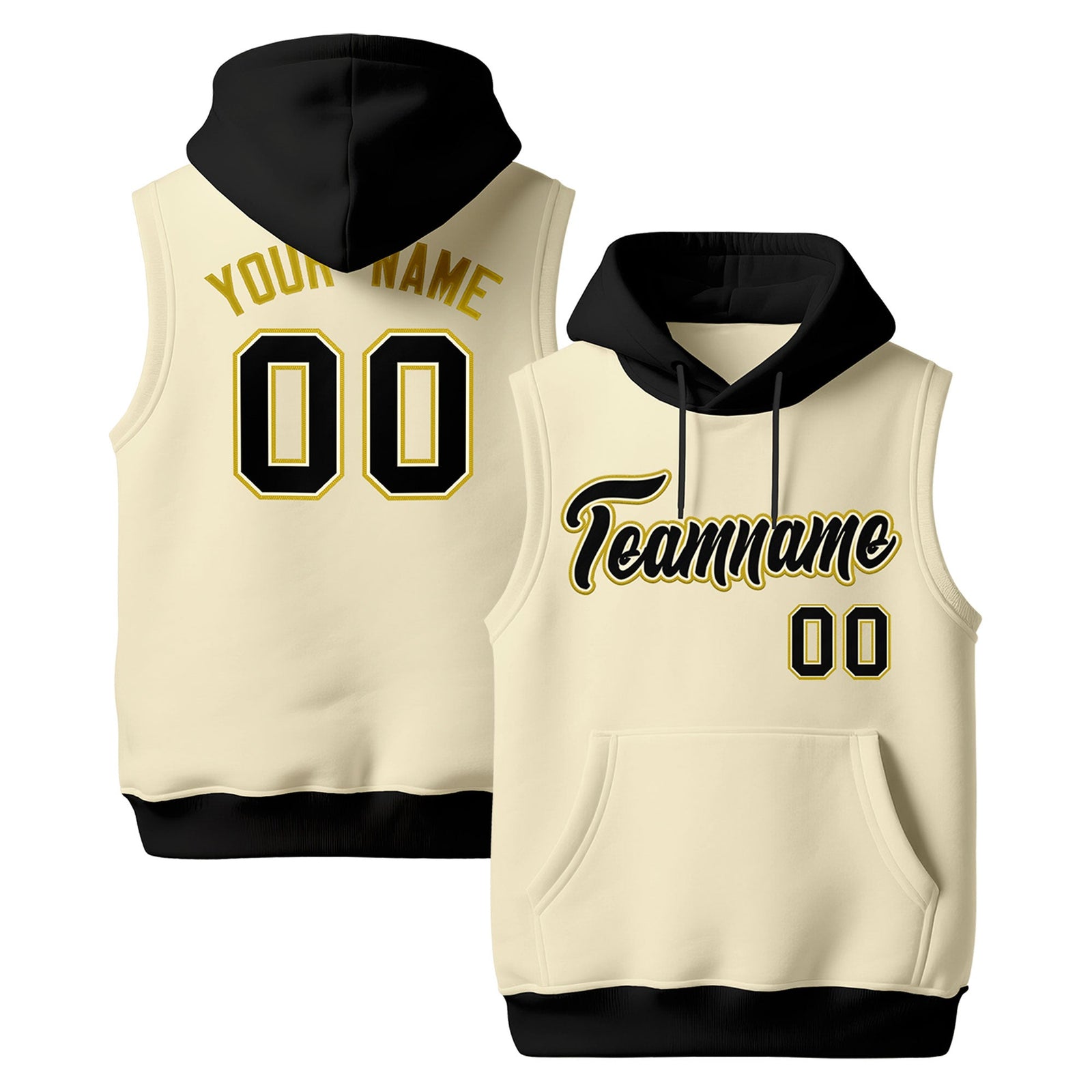 Custom Cream Black Old Gold sleeveless Classic style Hoodie| KXKSHOP