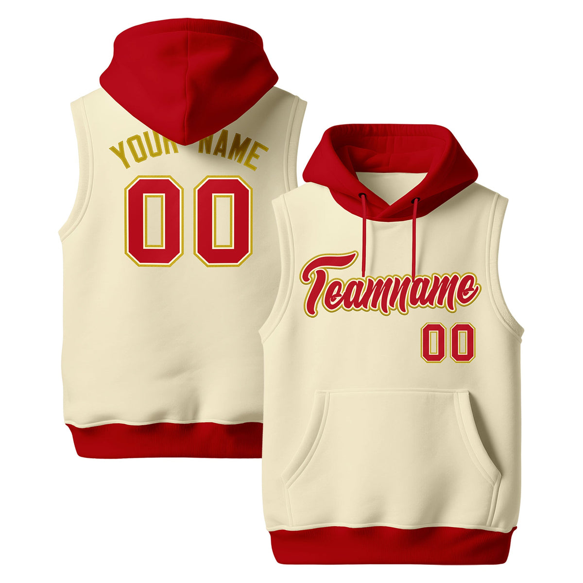 Custom Cream Red Old Gold sleeveless Classic style Hoodie| KXKSHOP