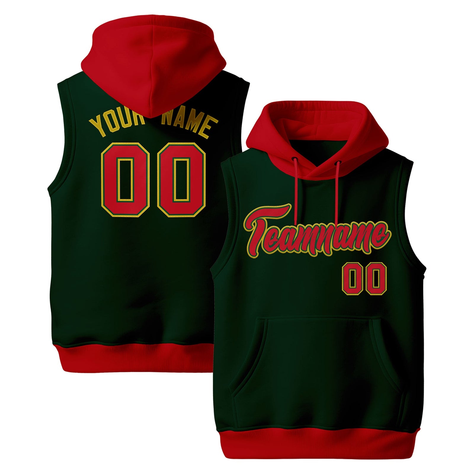 Custom Green Red Old Gold sleeveless Classic style Hoodie| KXKSHOP
