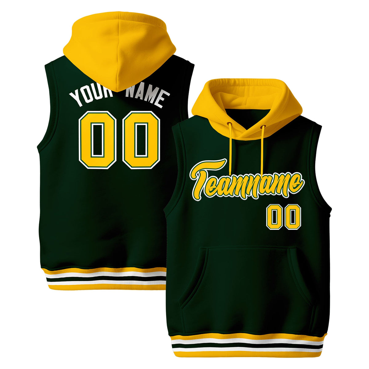 Custom Green Gold White sleeveless Classic style Hoodie| KXKSHOP